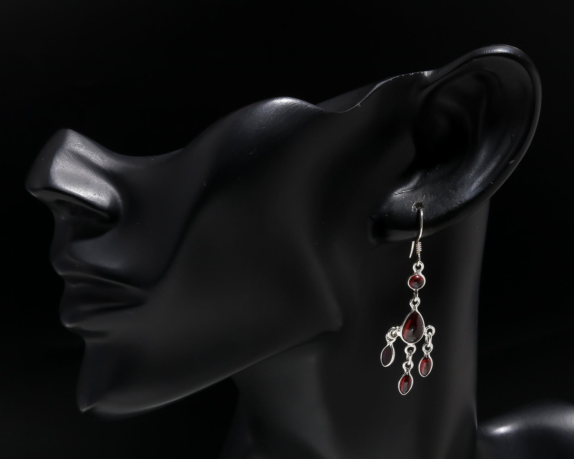 925 Sterling Silver Garnet Chandelier Earrings