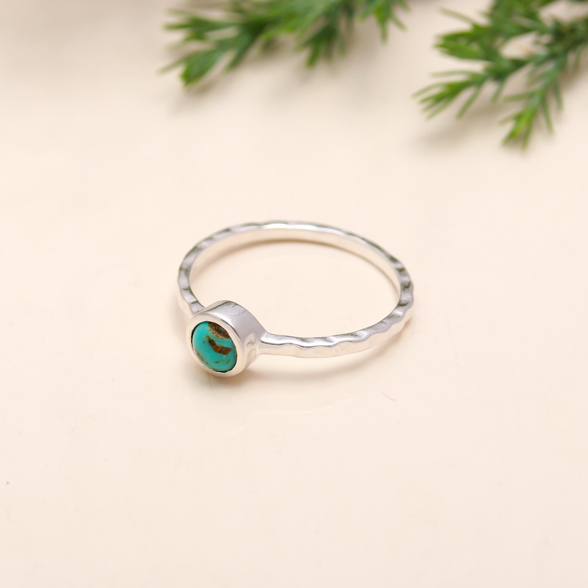 925 Silver Hammered Turquoise Ring