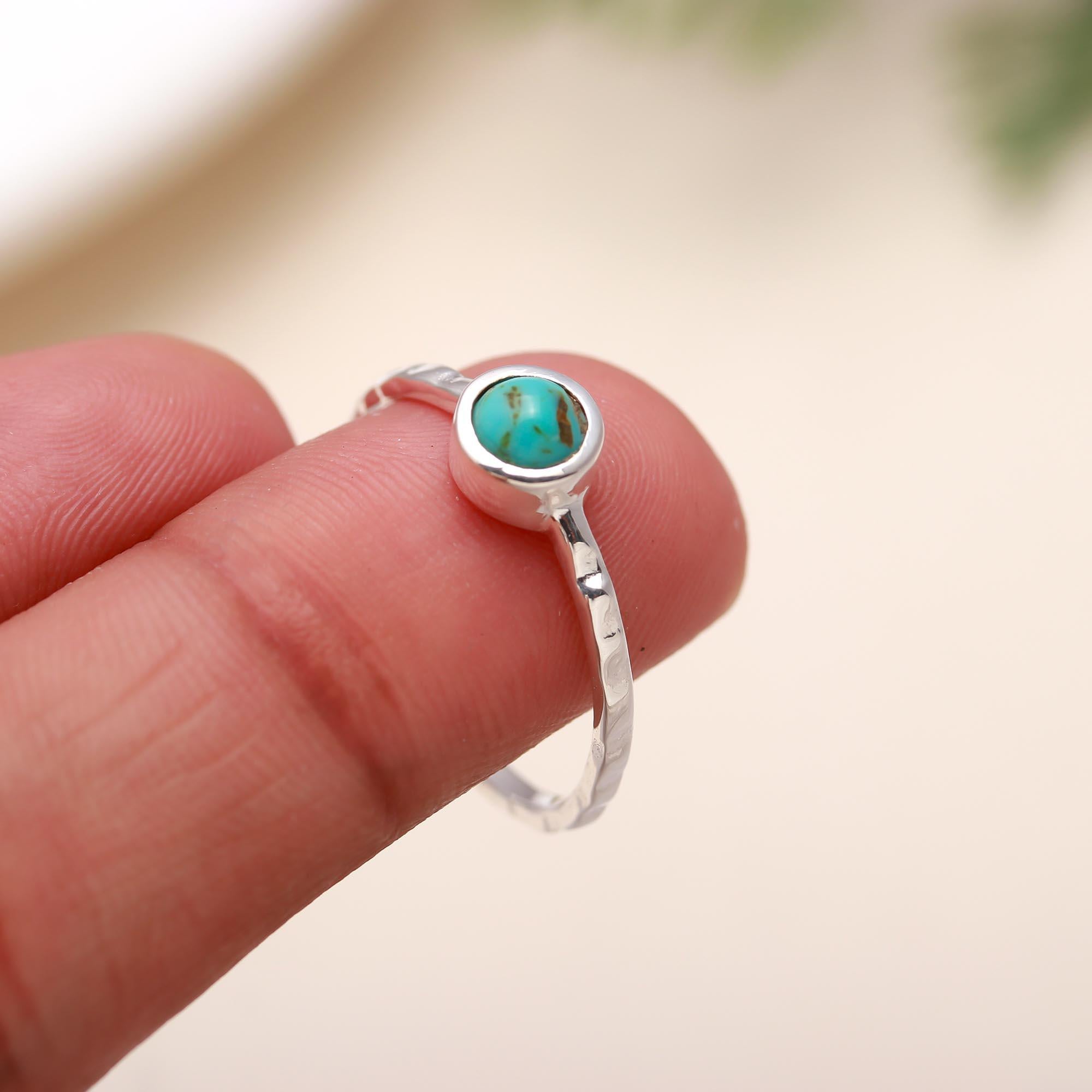 925 Silver Hammered Turquoise Ring