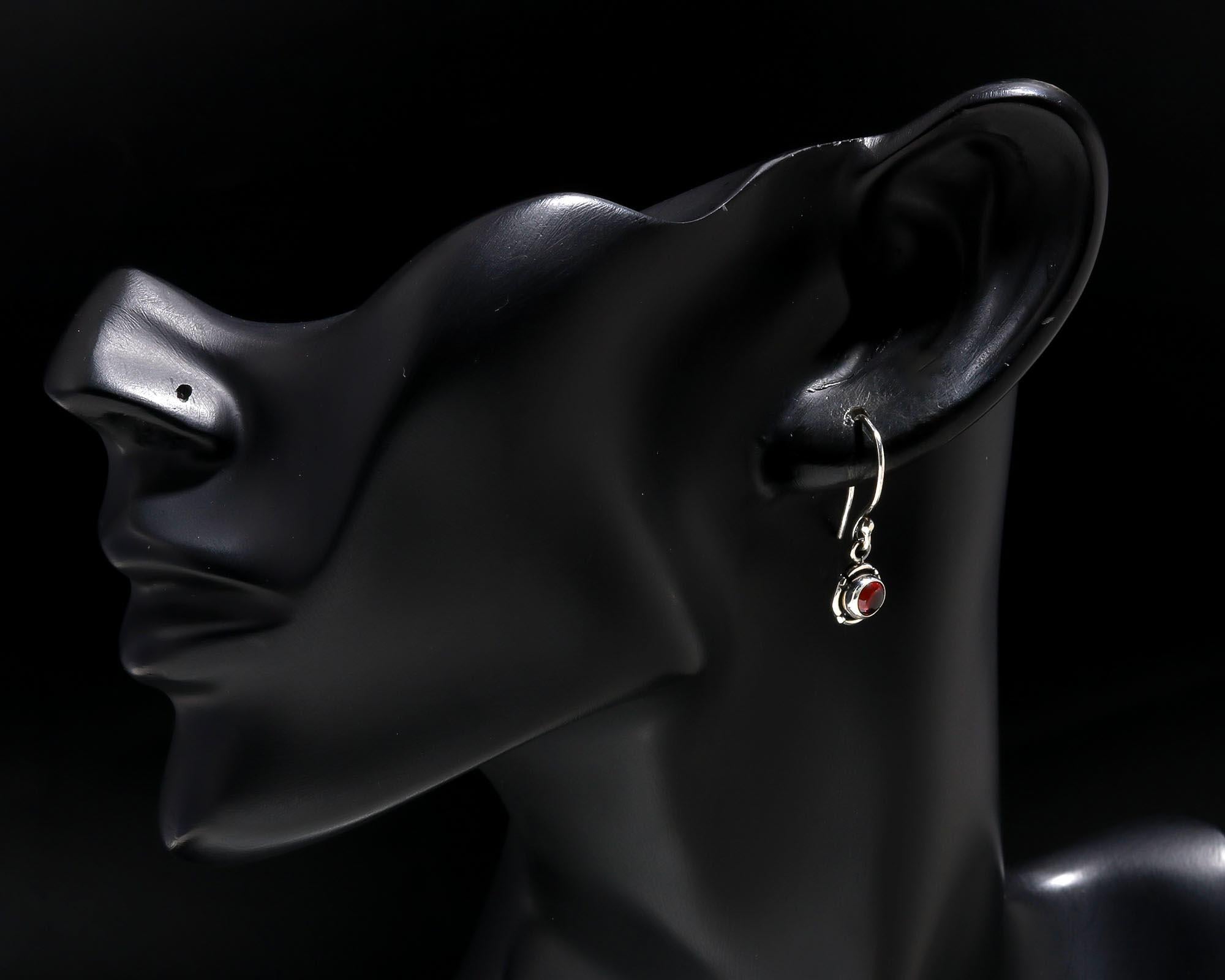 925 Sterling Silver Garnet Dangle Earrings