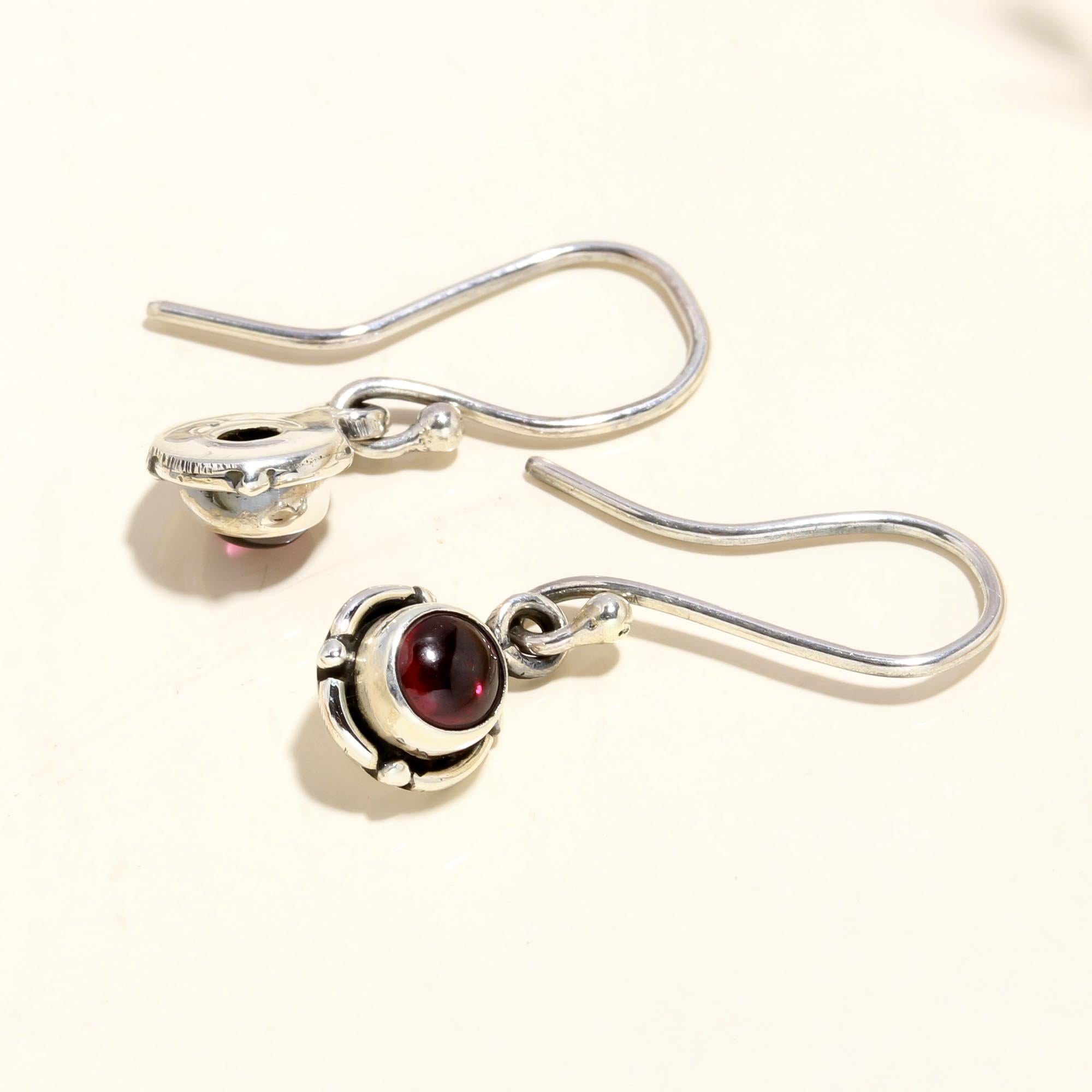 925 Sterling Silver Garnet Dangle Earrings
