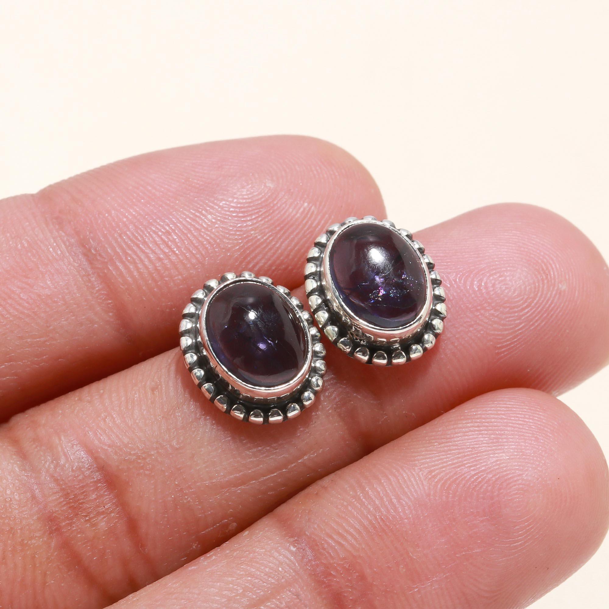 925 Sterling Silver Amethyst Vintage Stud Earrings