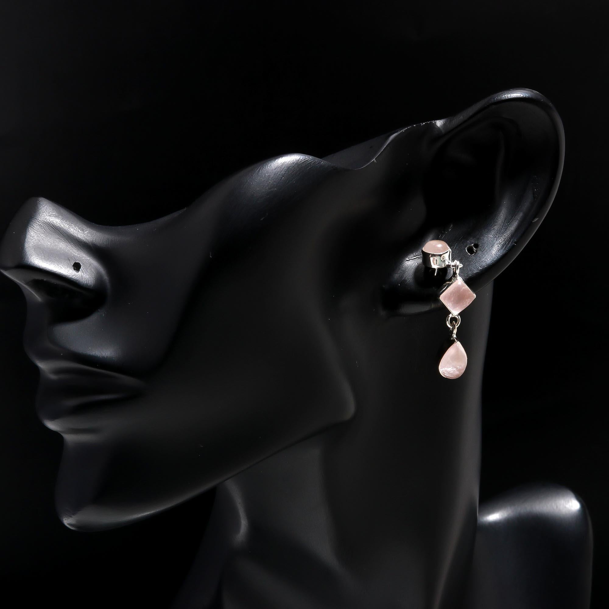 925 Sterling Silver Rose Quartz Dangle Earrings