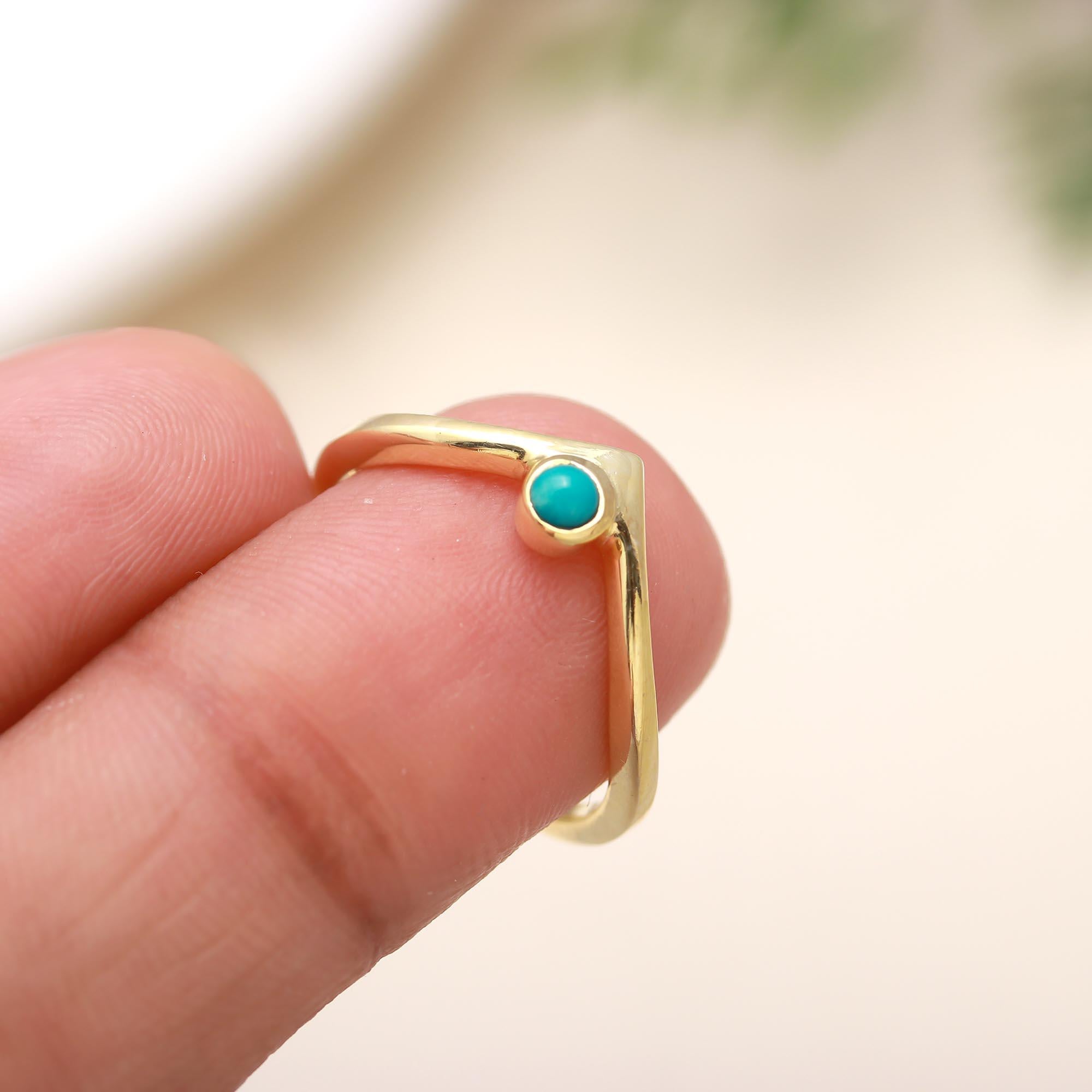 925 Silver Turquoise V-Shaped Ring