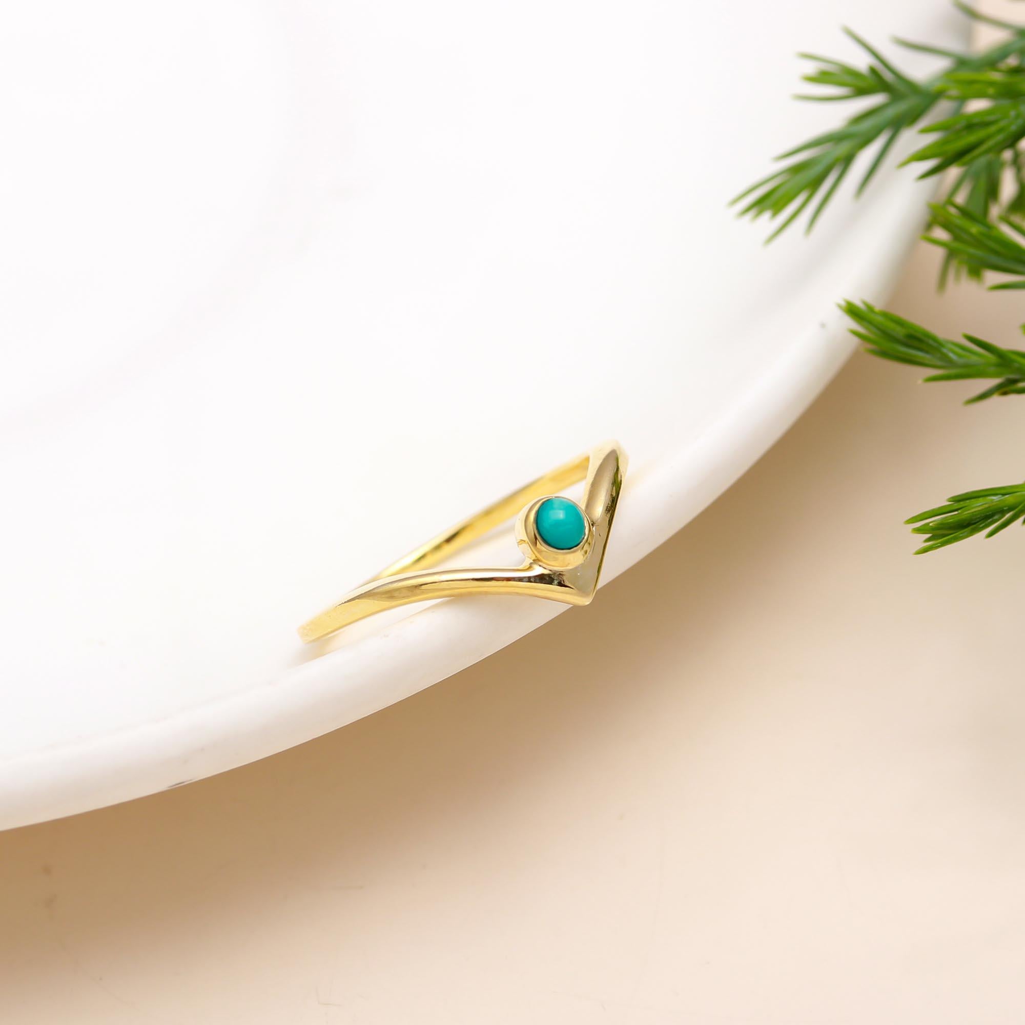 925 Silver Turquoise V-Shaped Ring