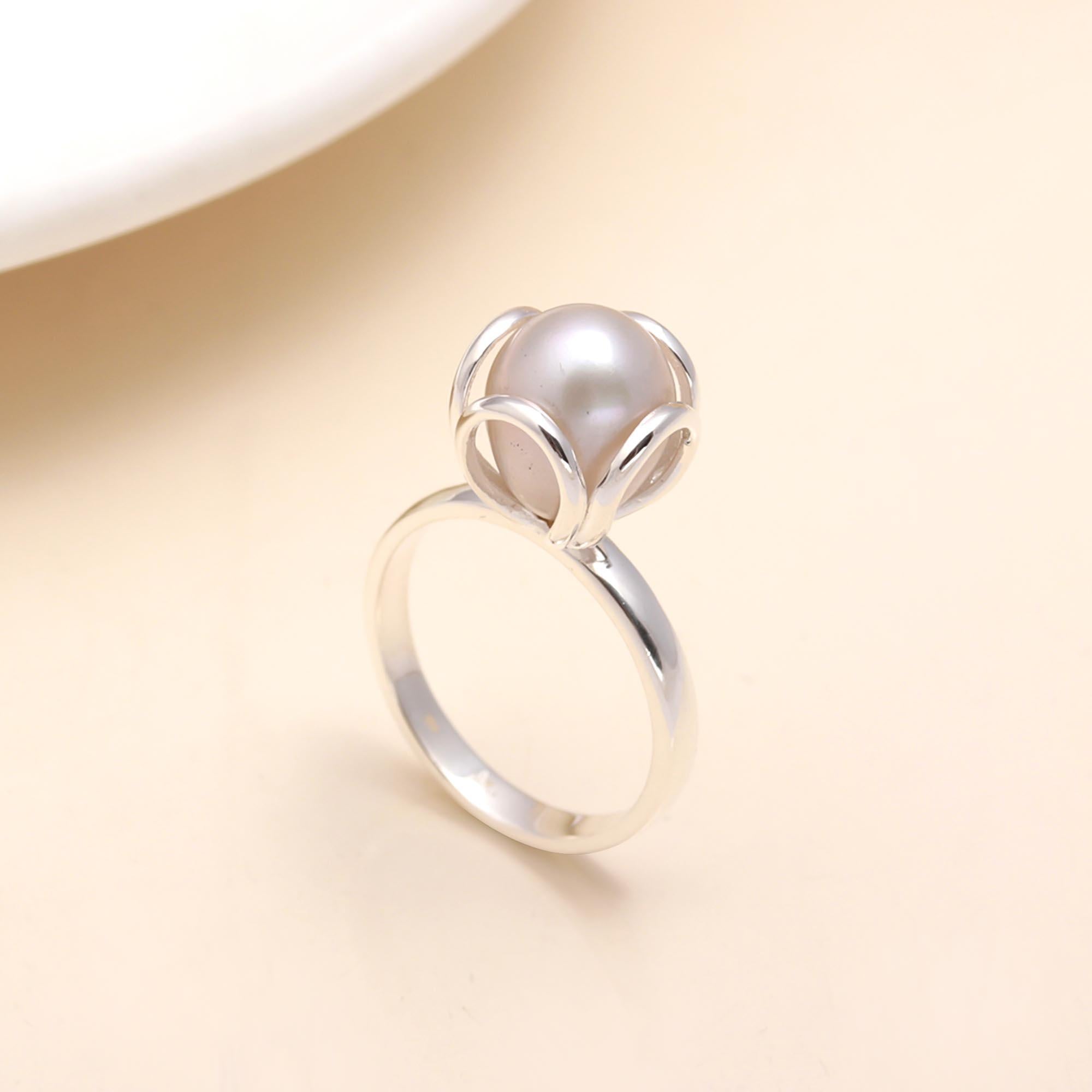 925 Sterling Silver Pearl Solitaire Ring