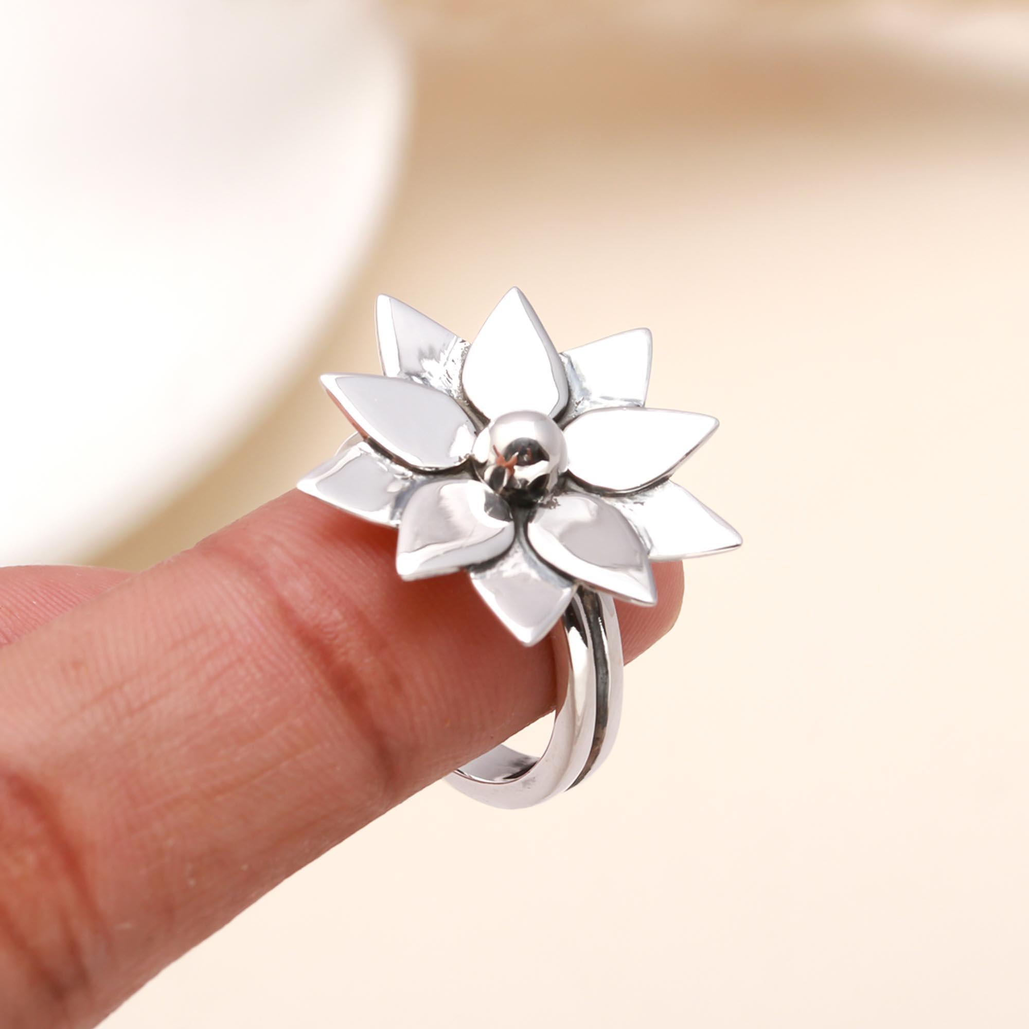 925 Sterling Silver Lotus Flower Ring