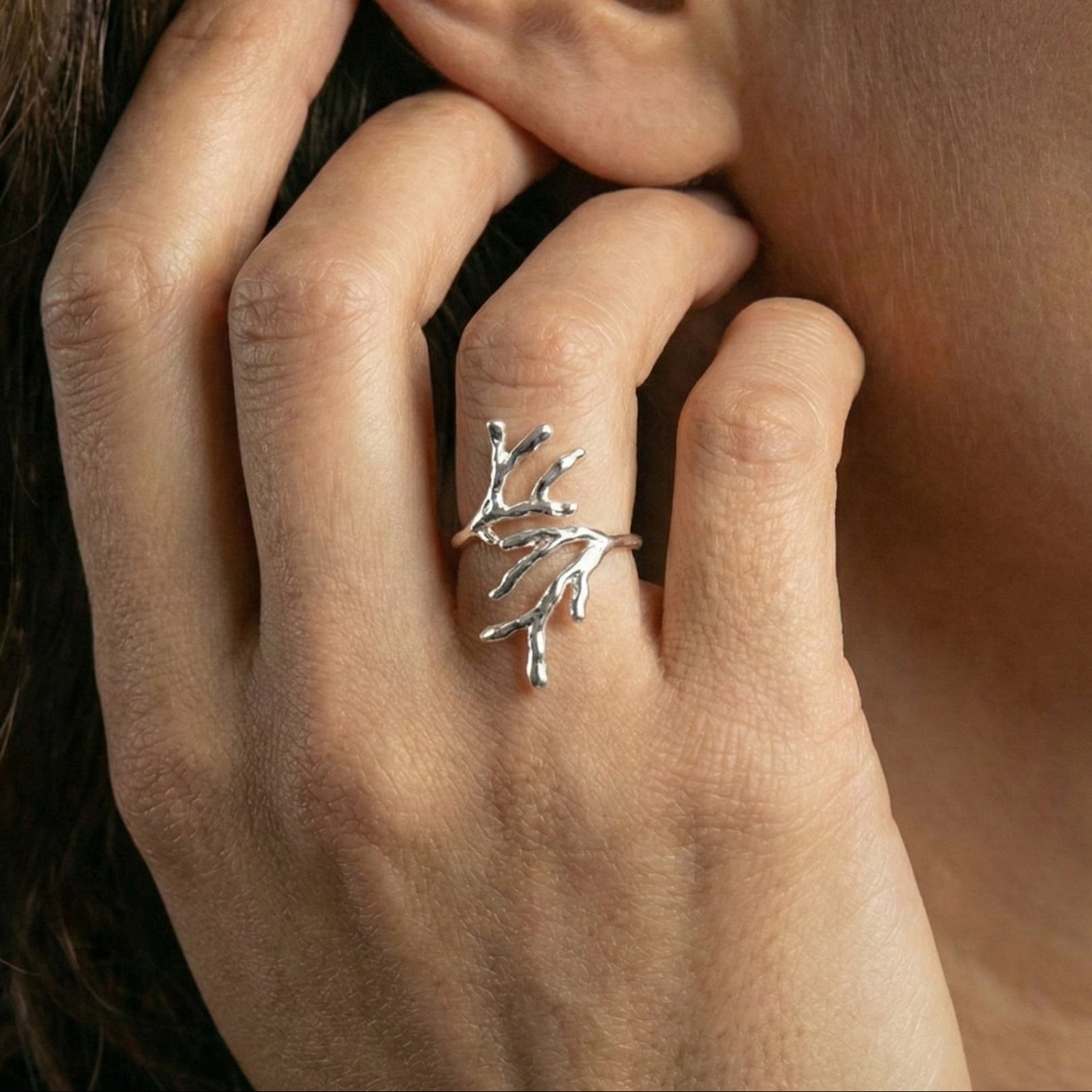 925 Sterling Silver Nature-Inspired Adjustable Twig Design Ring