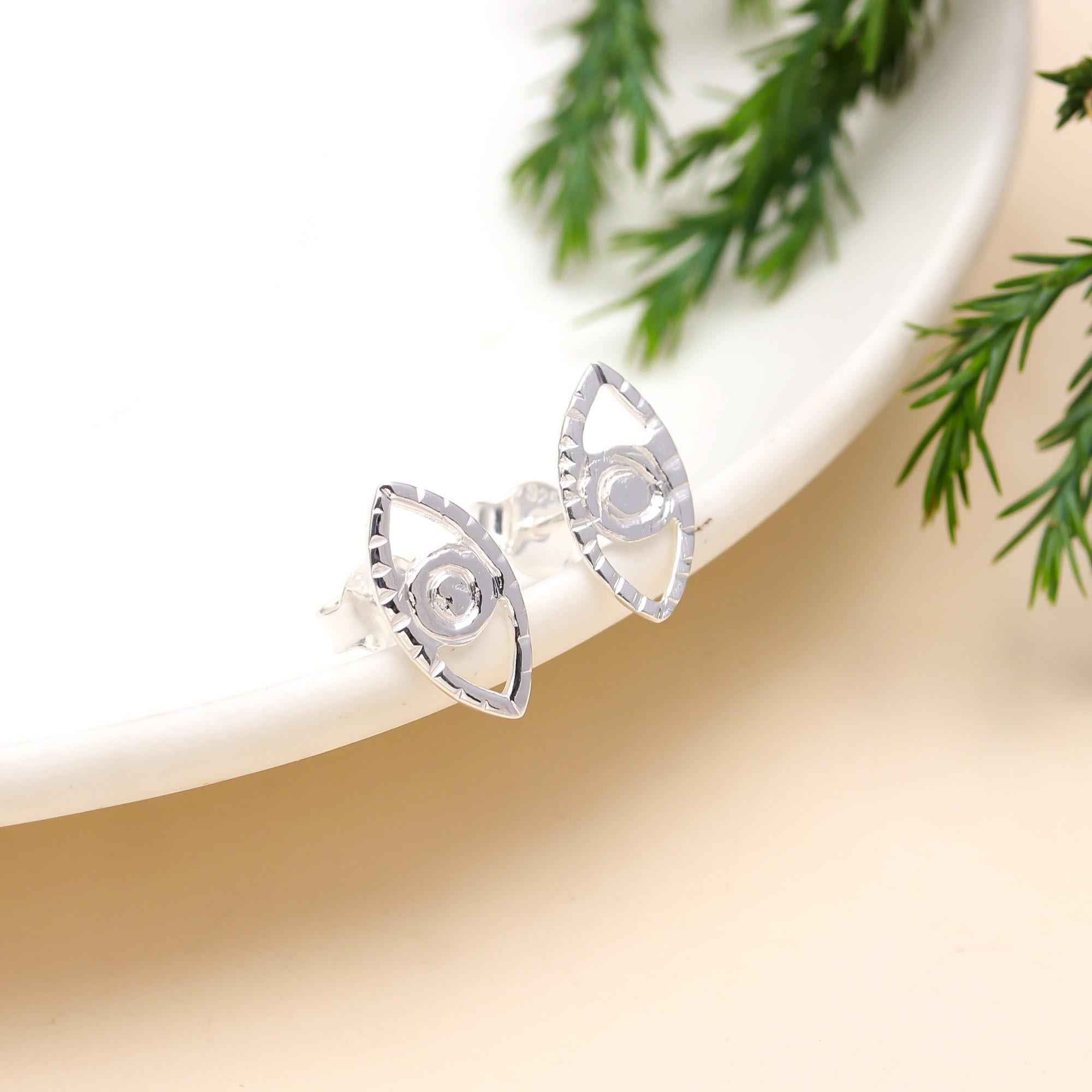 The Silver Guardian: Sterling Silver Evil Eye Stud Earrings