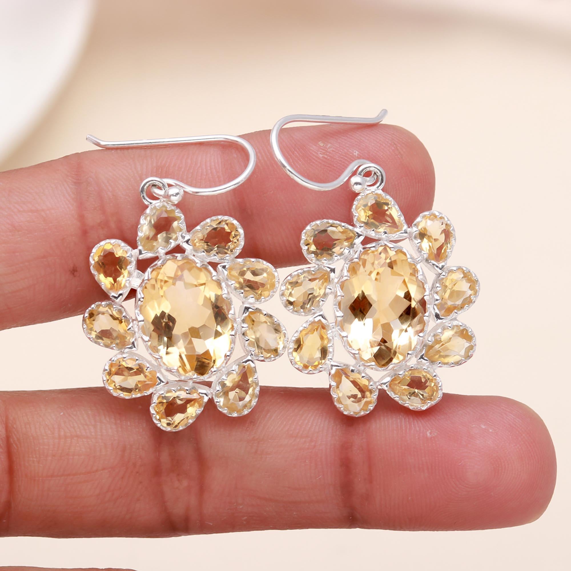 925 Sterling Silver Citrine Dangle Earrings