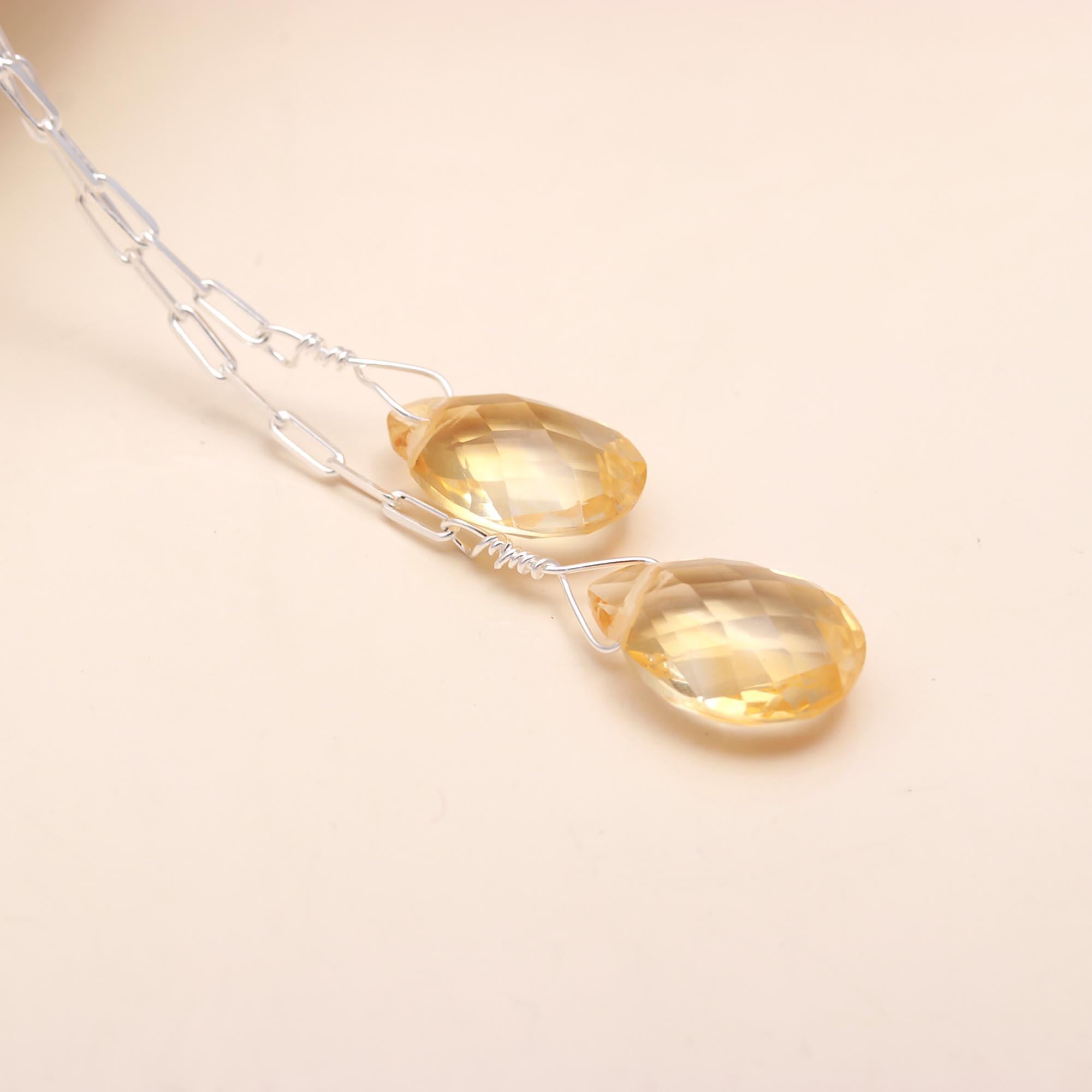 925 Sterling Silver Faceted Citrine Drop Necklace