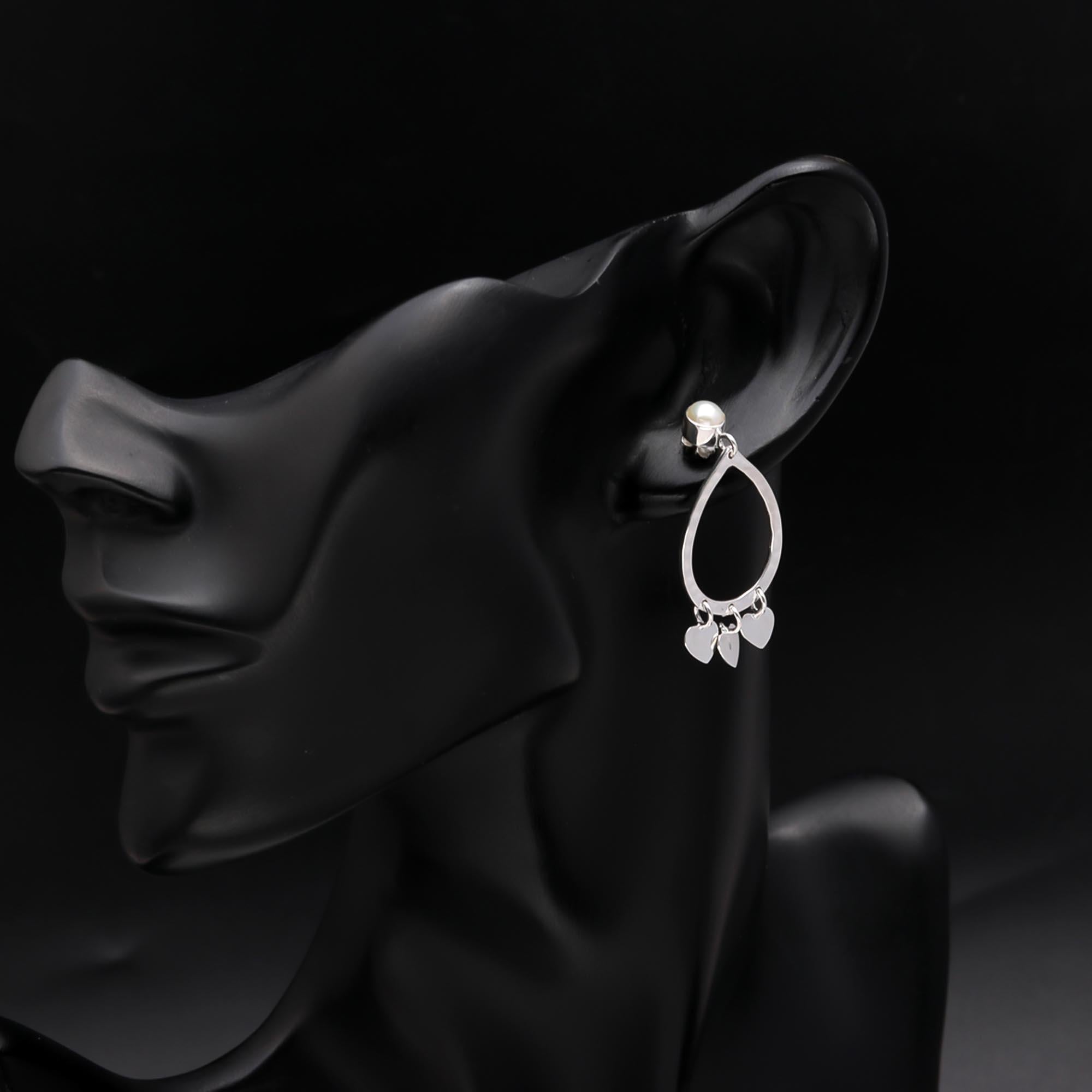 925 Sterling Silver Teardrop Dangle Earrings with Pearl & Heart Charms