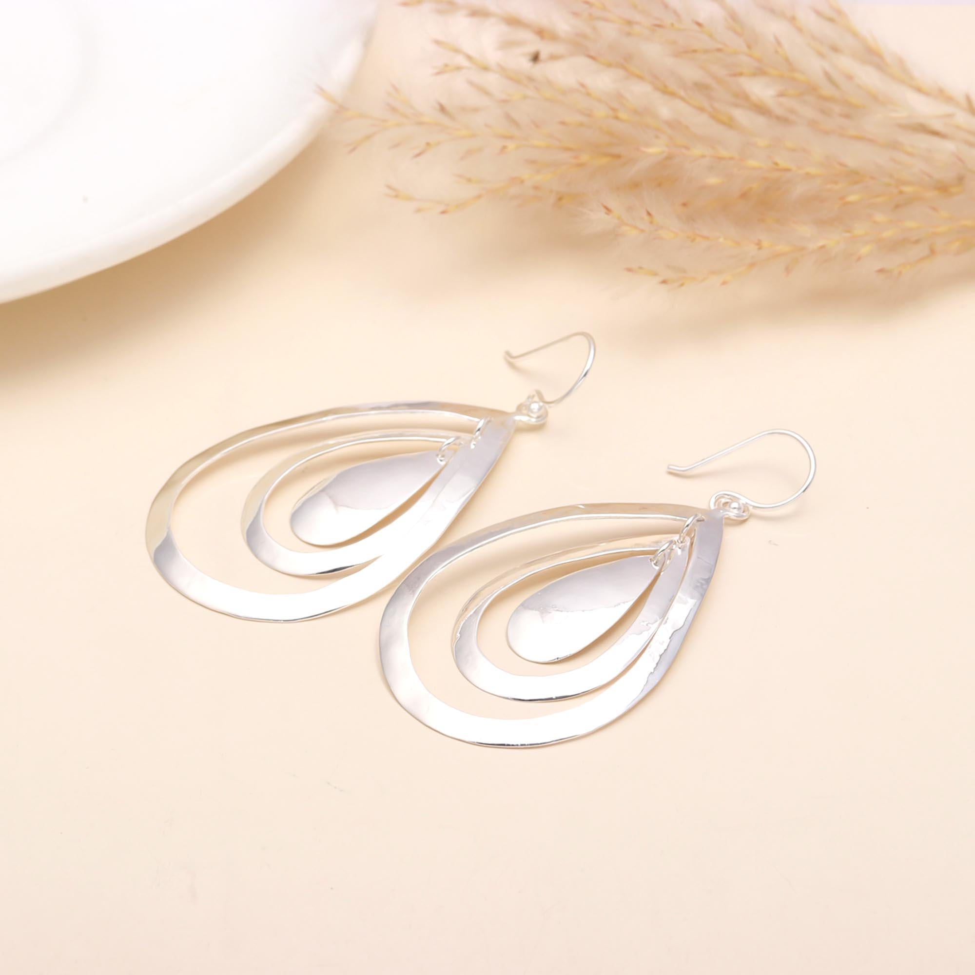 925 Sterling Silver Multi-Layered Teardrop Dangle Earrings