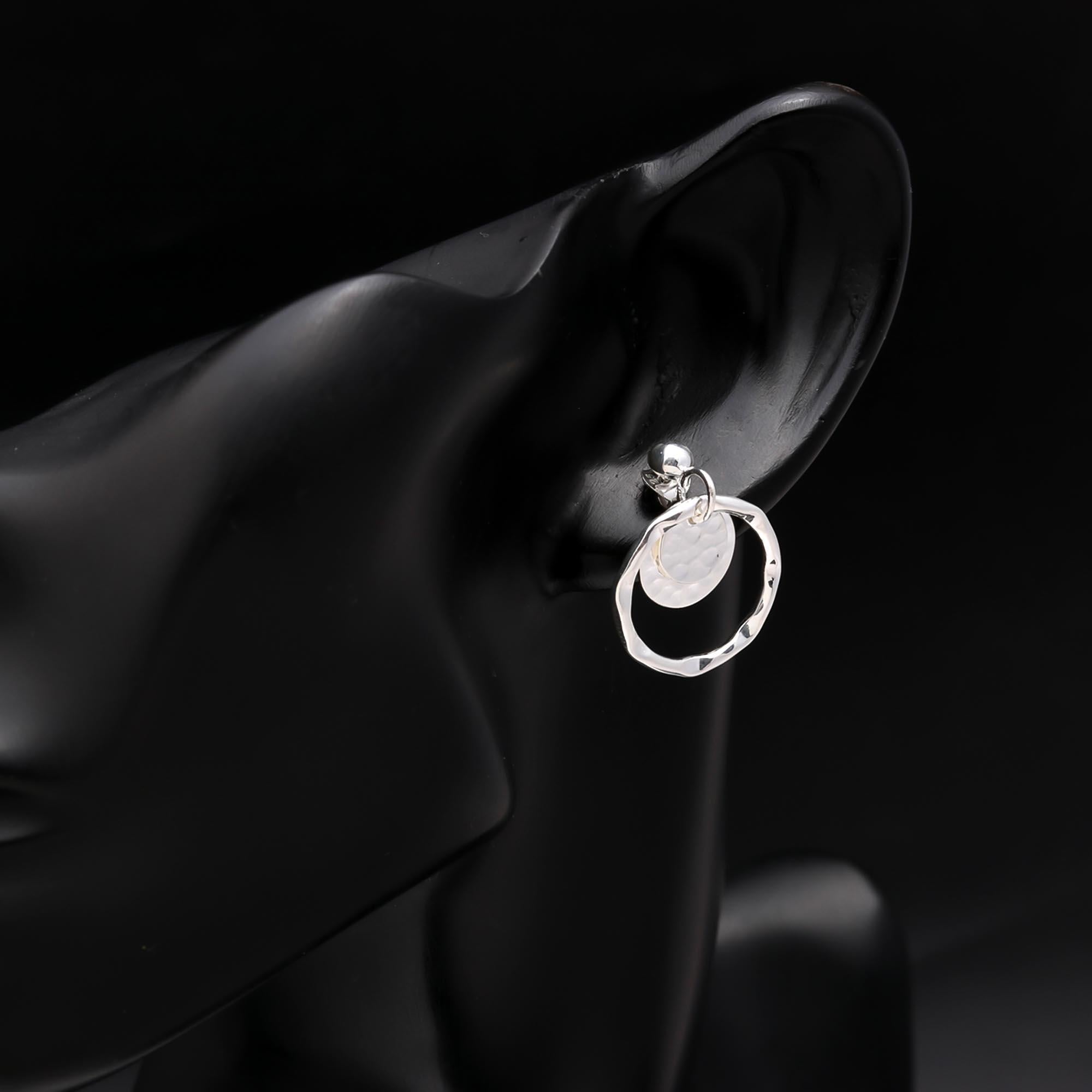 925 Sterling Silver Textured Circle Dangle Earrings