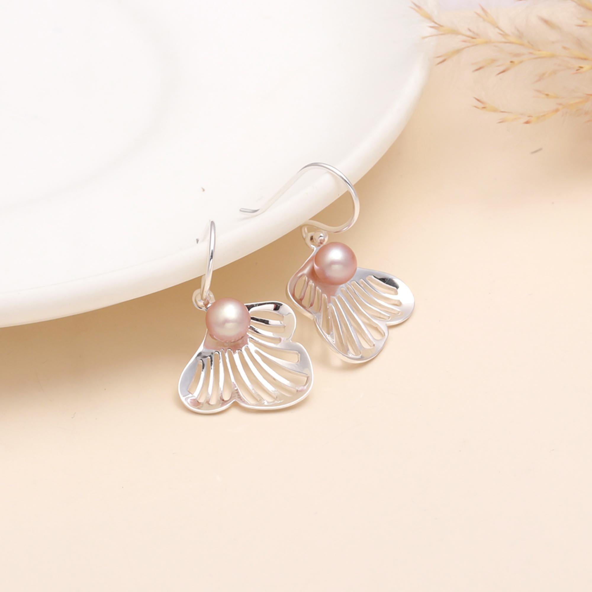 925 Sterling Silver Floral Pearl Earrings