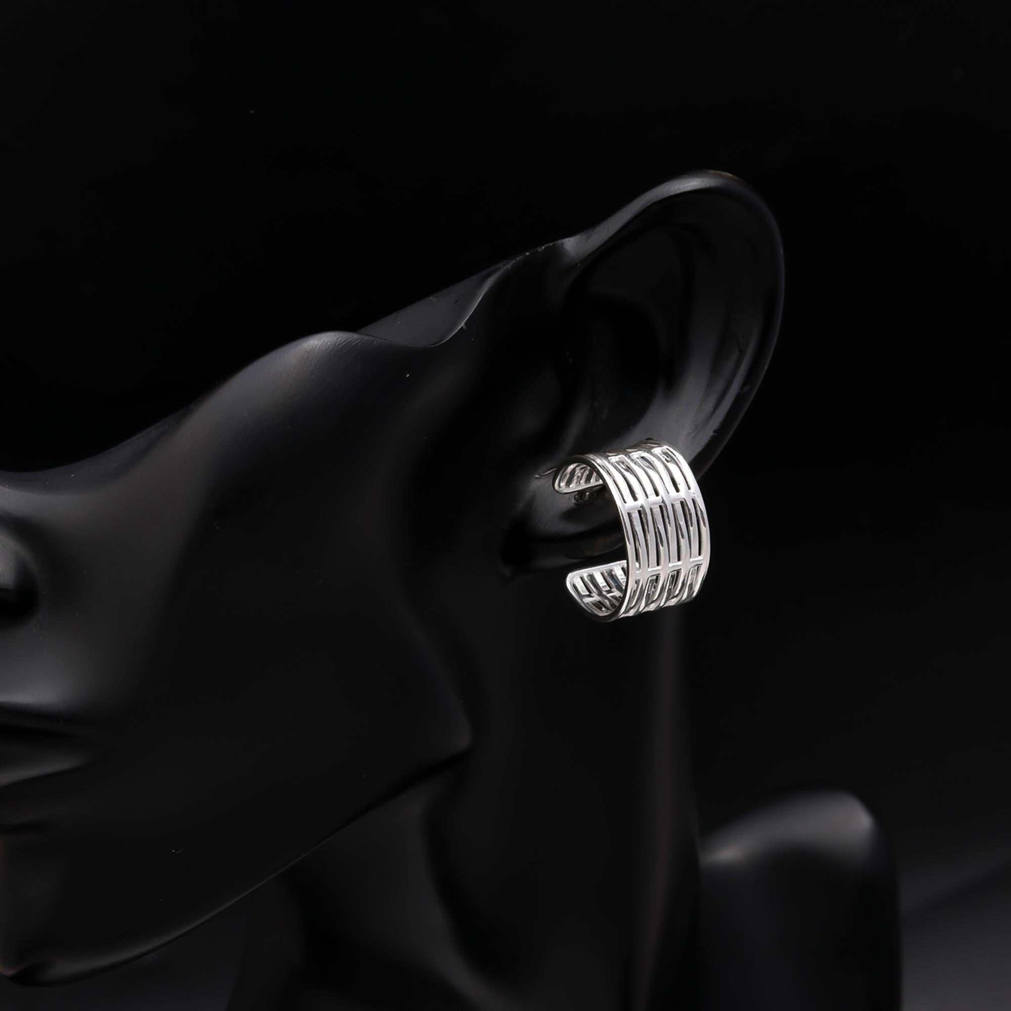 925 Sterling Silver Modern Wide Grid Multi-Rowed Studs Earrings