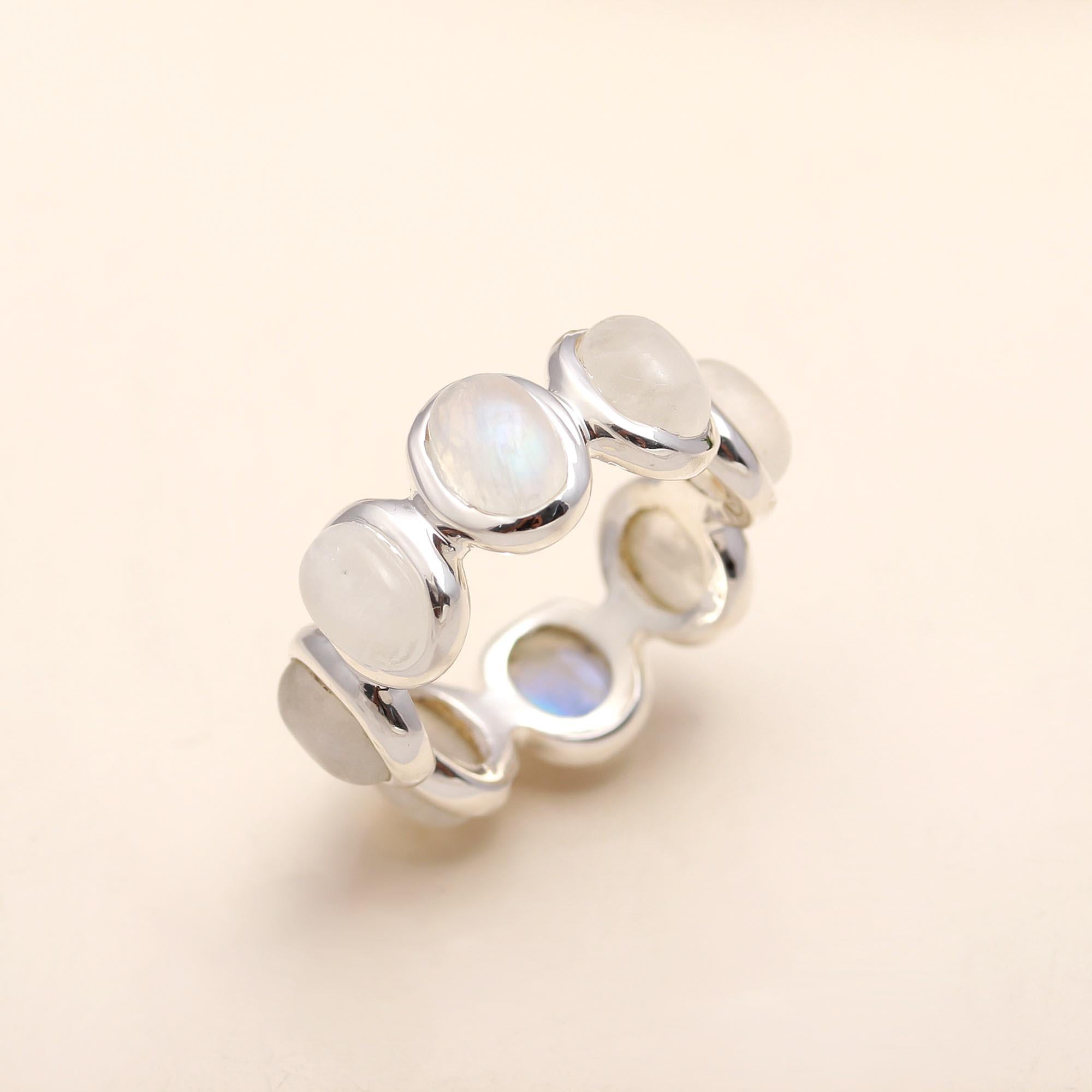 The Lunar Circle: Rainbow Moonstone Oval Eternity Band