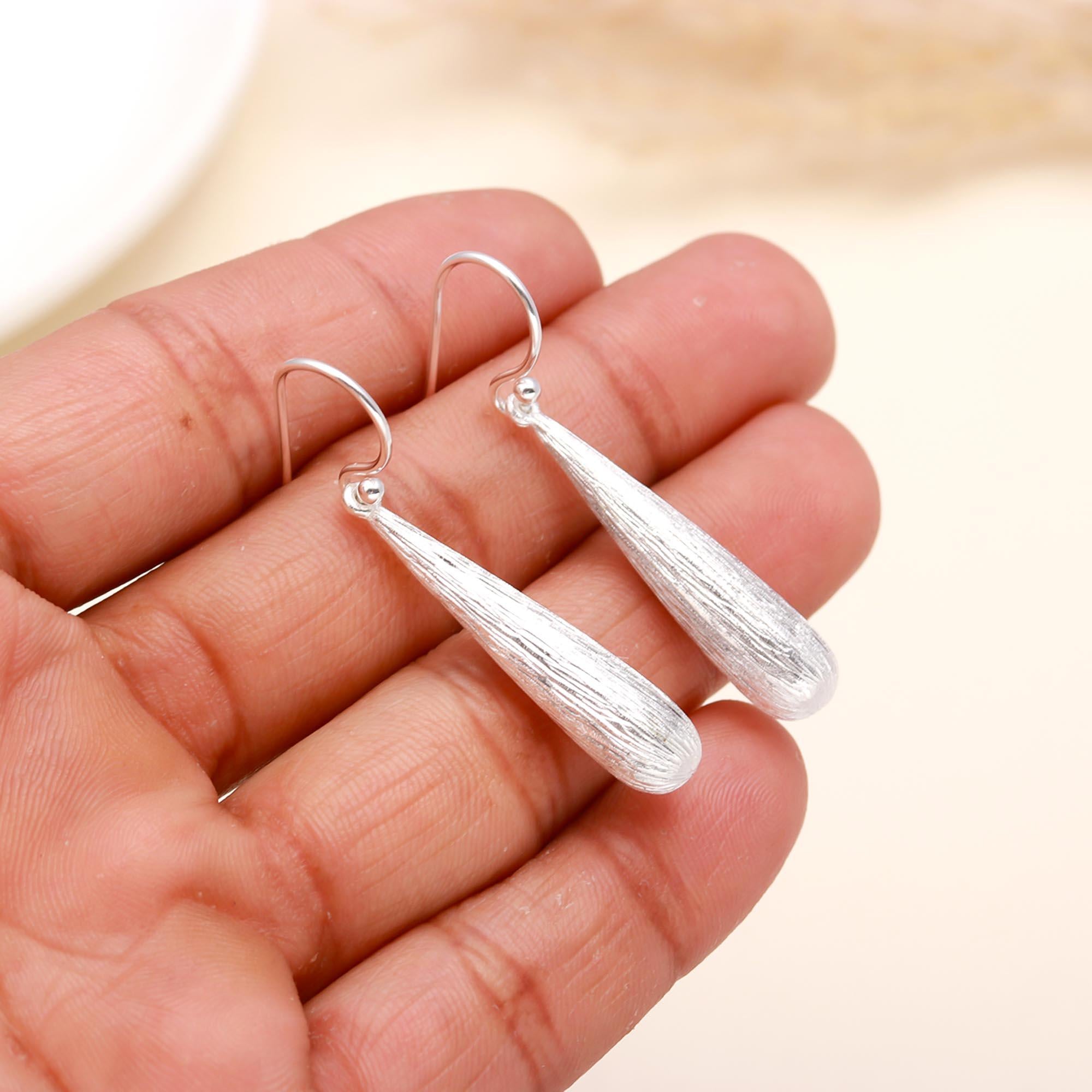 925 Sterling Silver Textured Teardrop Dangle Earrings