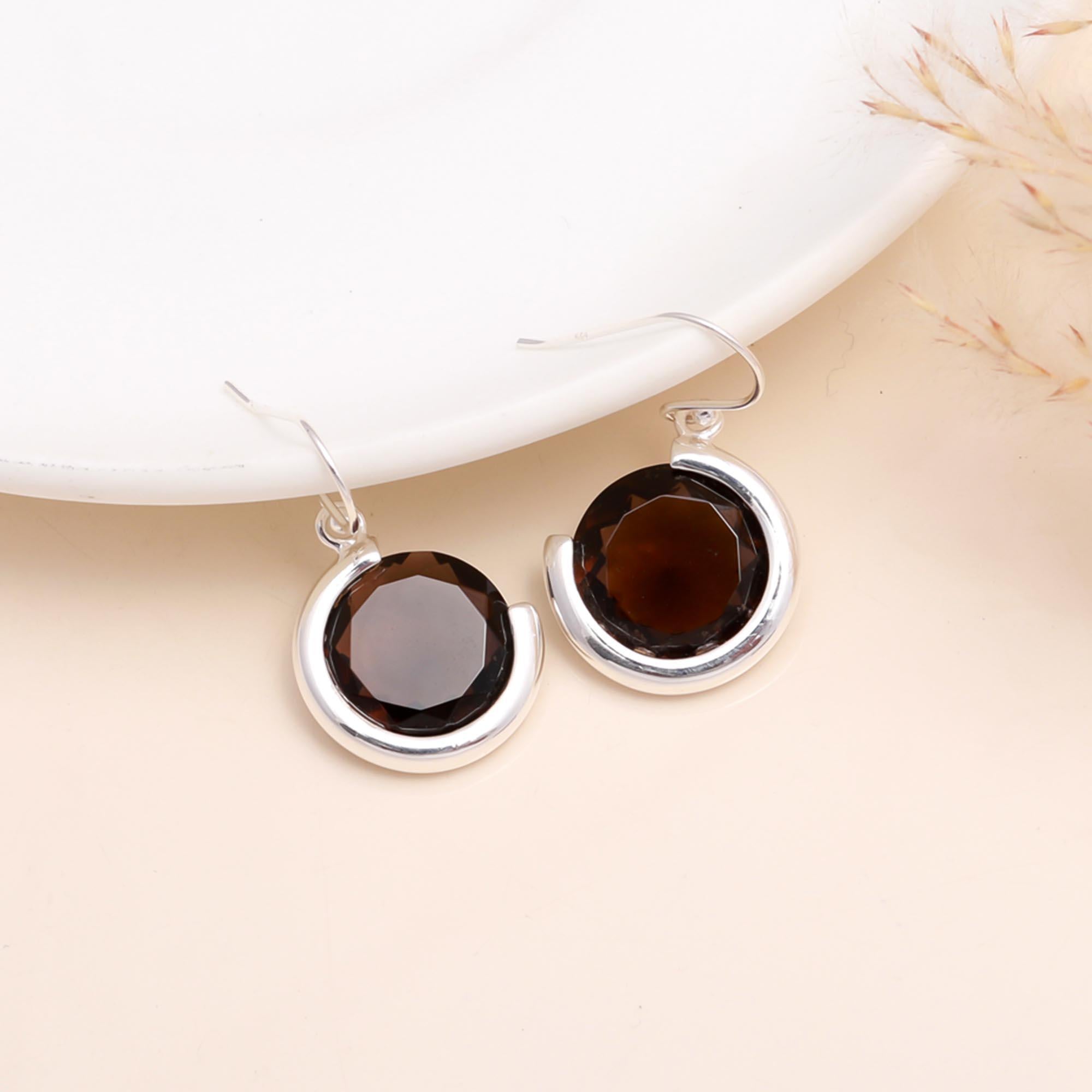 925 Sterling Silver Smoky Quartz Dangles Earrings