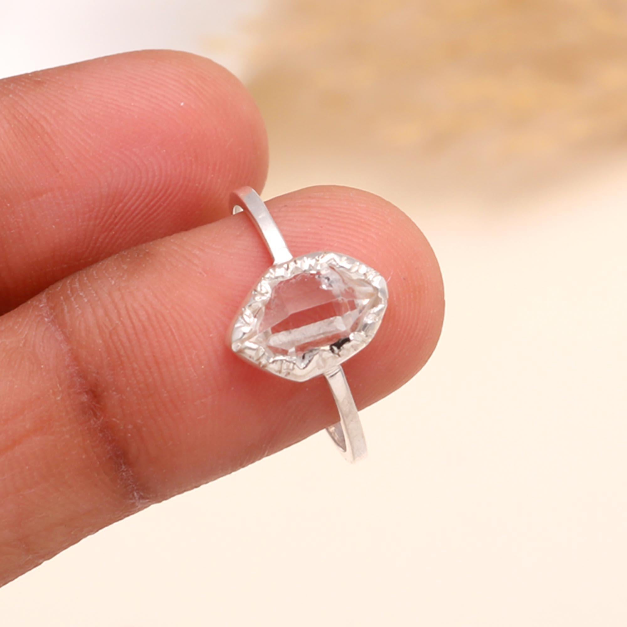 The Raw Radiance: Sterling Silver & Herkimer Diamond Ring