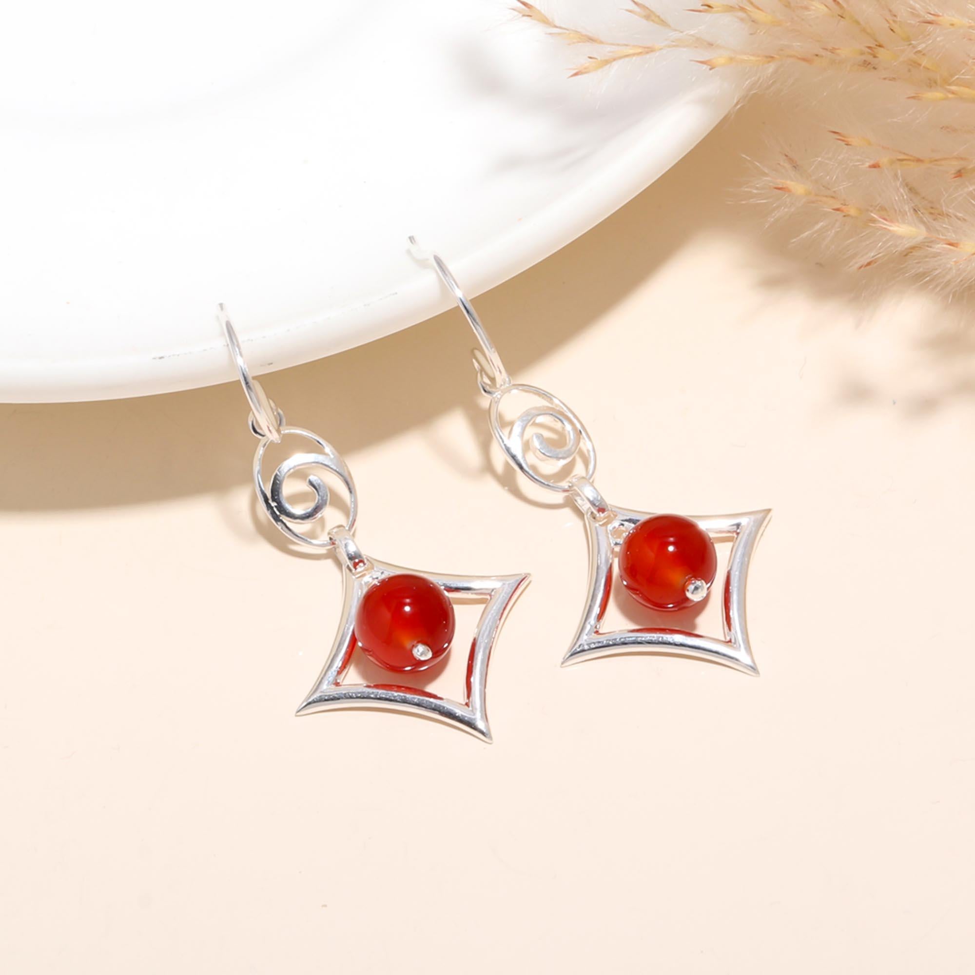 925 Sterling Silver Carnelian Boho Dangle Earrings