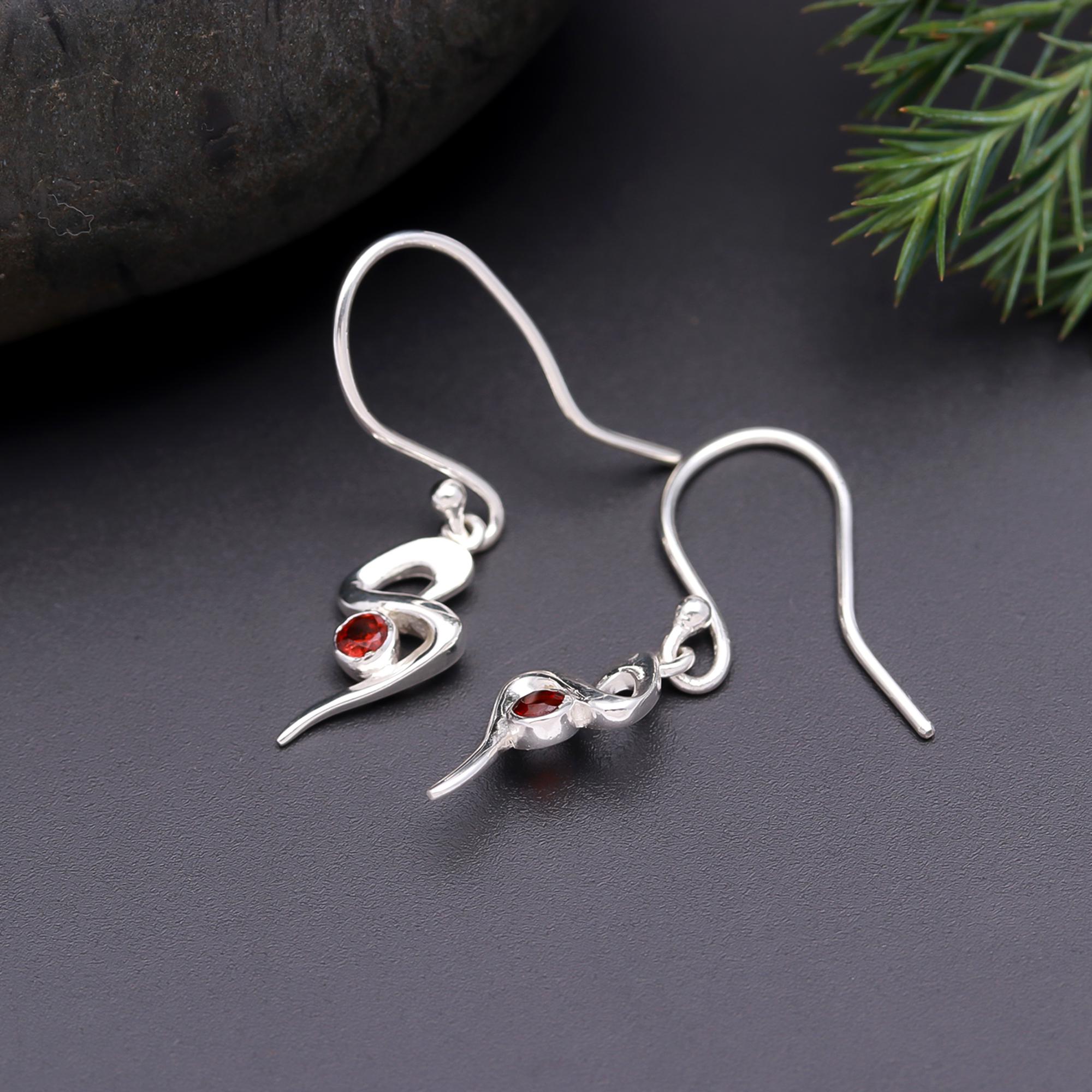 925 Silver Abstract Garnet Drop Earrings