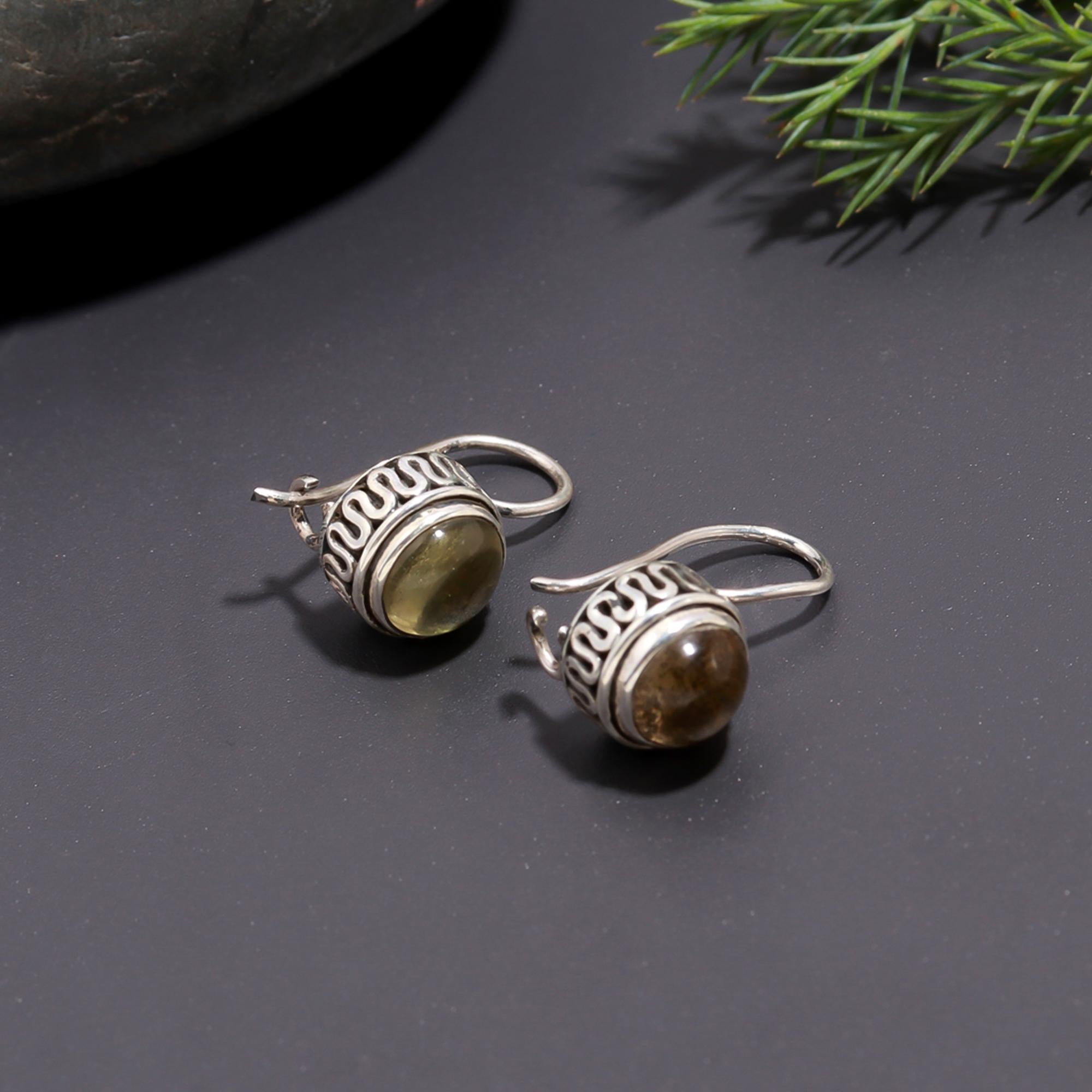 925 Silver Round Smoky Quartz Dangle Earrings