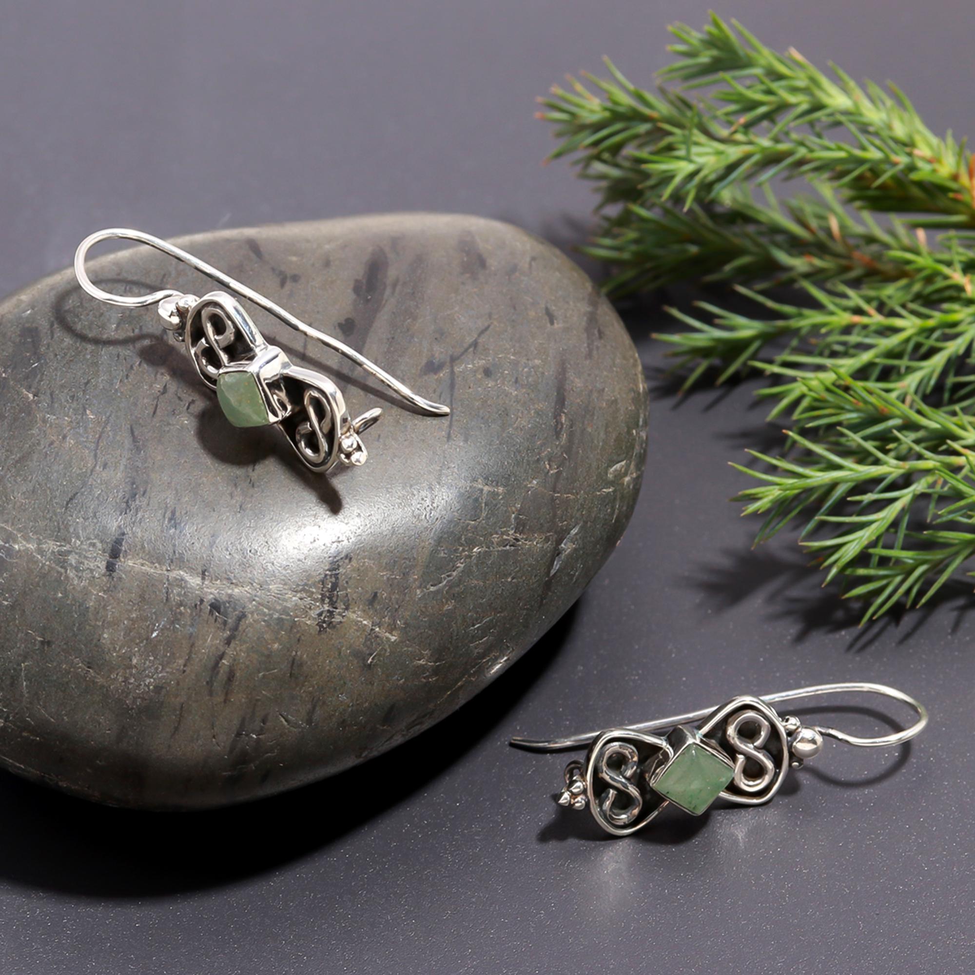 925 Silver Aventurine Dangle Earrings