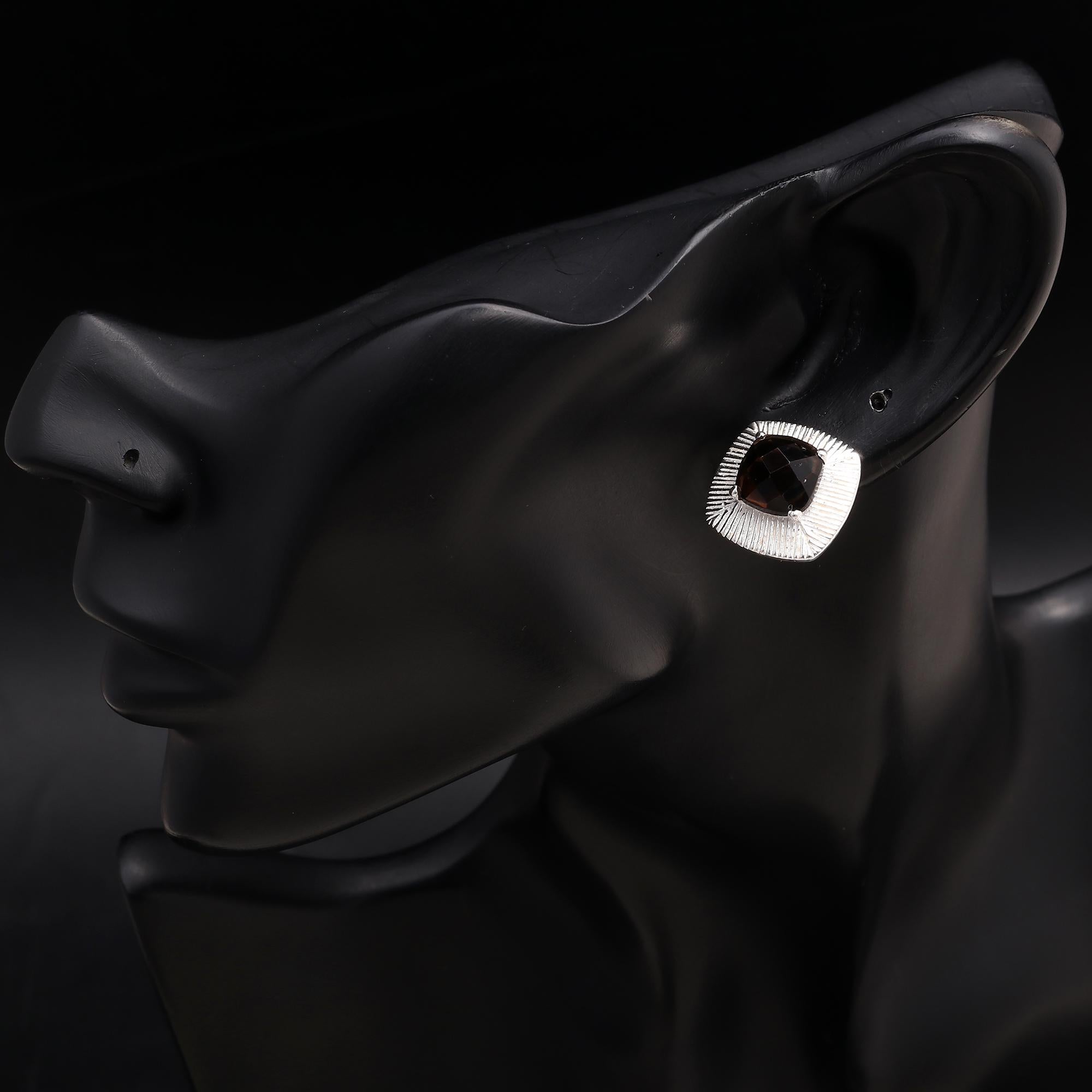 925 Silver Faceted Smoky Quartz Dangle Earrings