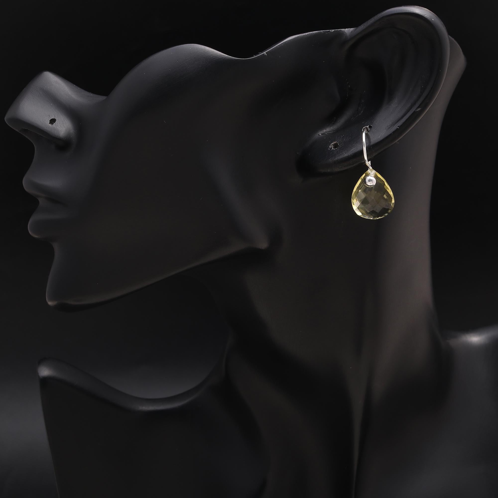 925 Silver Faceted Lemon Quartz Teardrop Dangle Earrings