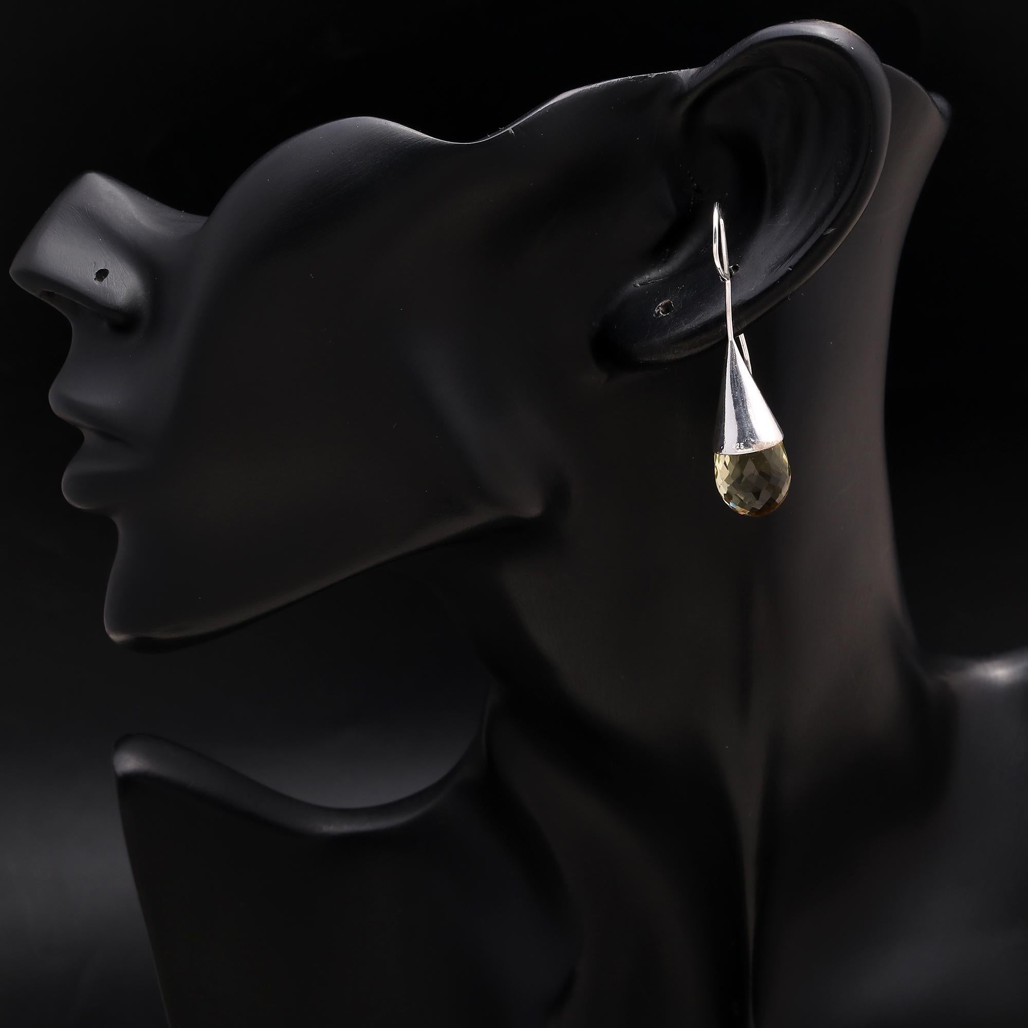 925 Silver Cone Faceted Citrine Dangle Earrings