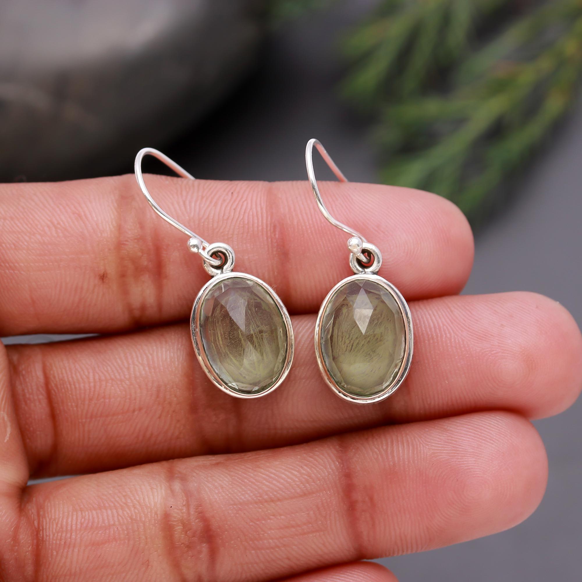 925 Silver Oval Rutilated Quartz Dangle Earrings