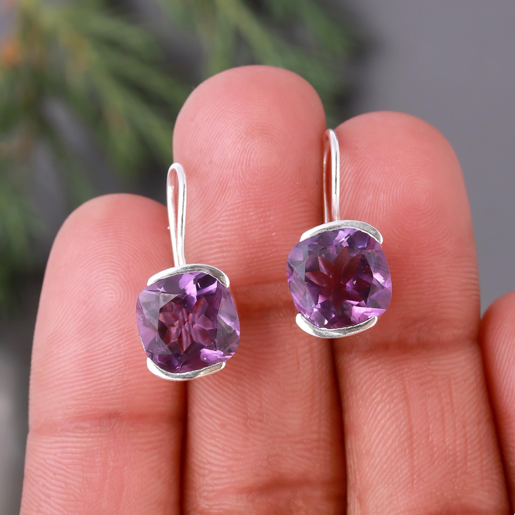 925 Silver Amethyst Dangle Earrings