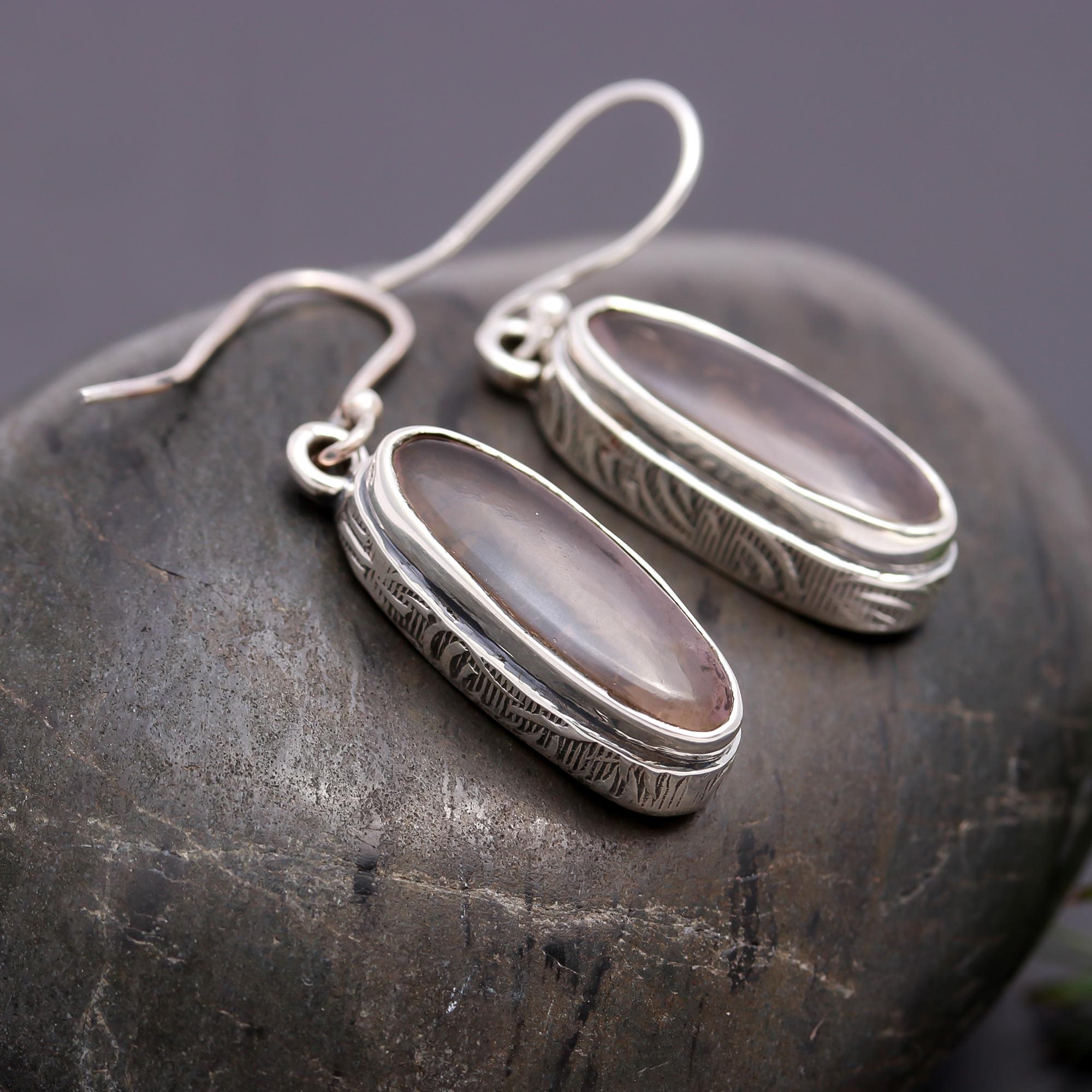 925 Silver Long Oval Smoky Quartz Dangle Earrings