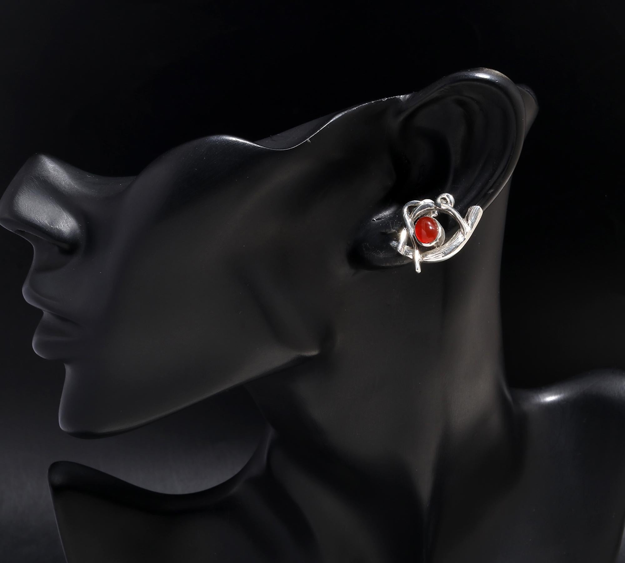 925 Silver Oval Red Carnelian Stud Earrings