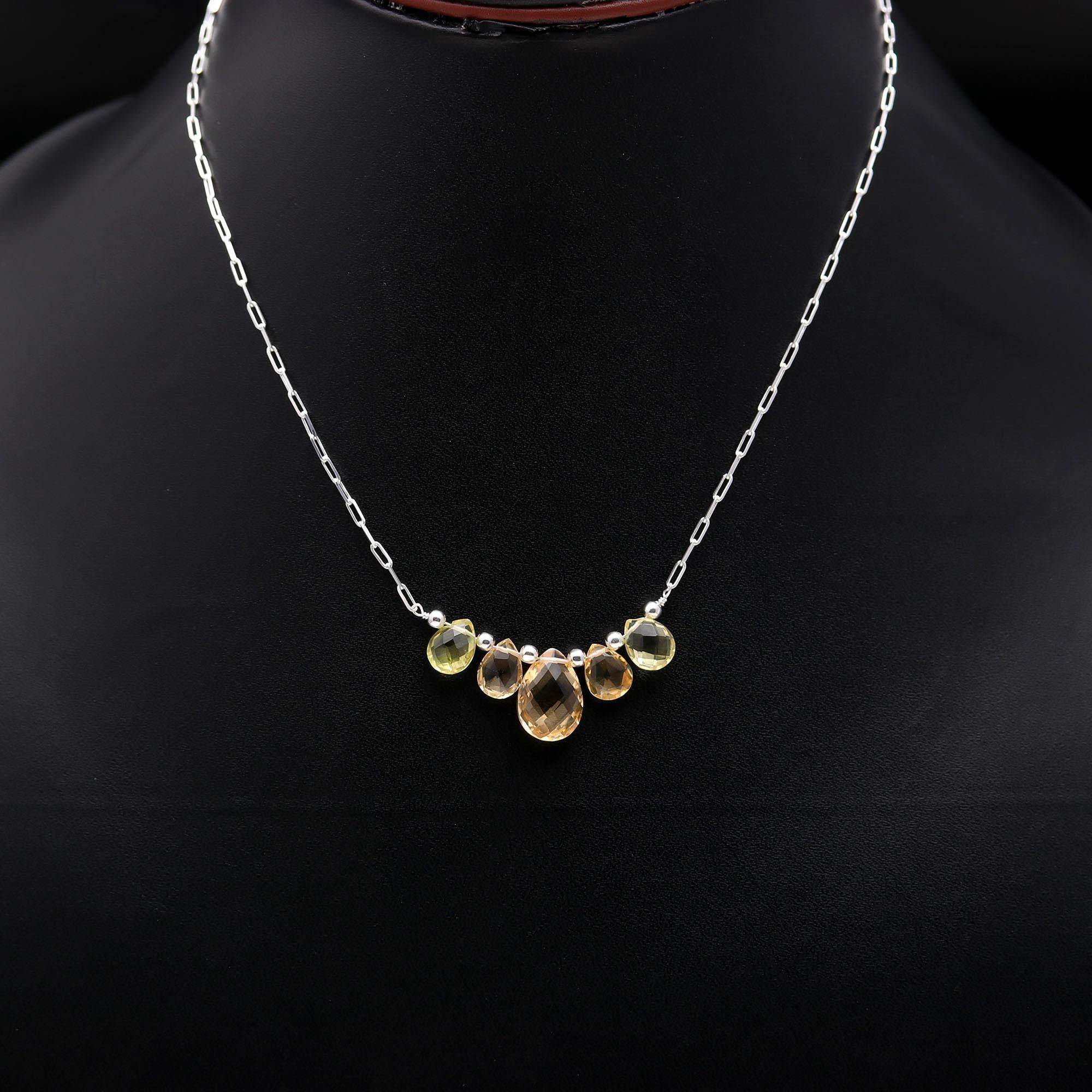 925 Silver Citrine and Lemon Quartz Necklace