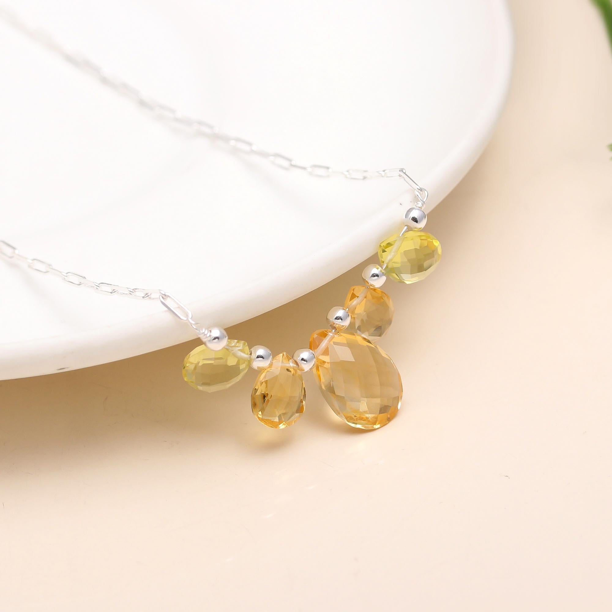 925 Silver Citrine and Lemon Quartz Necklace