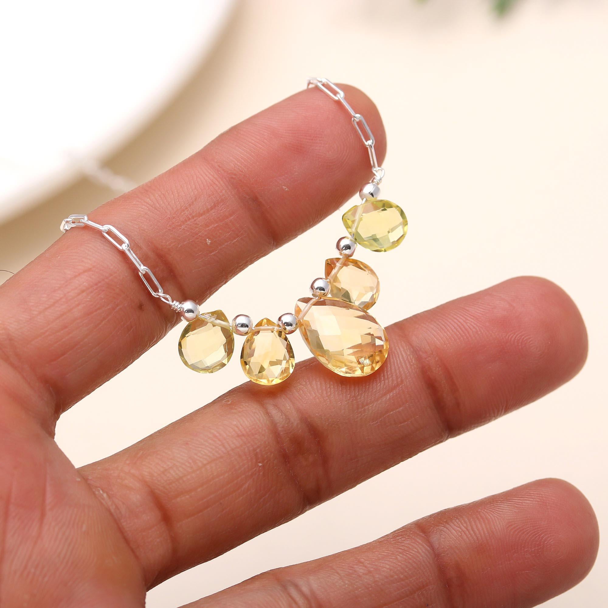 925 Silver Citrine and Lemon Quartz Necklace