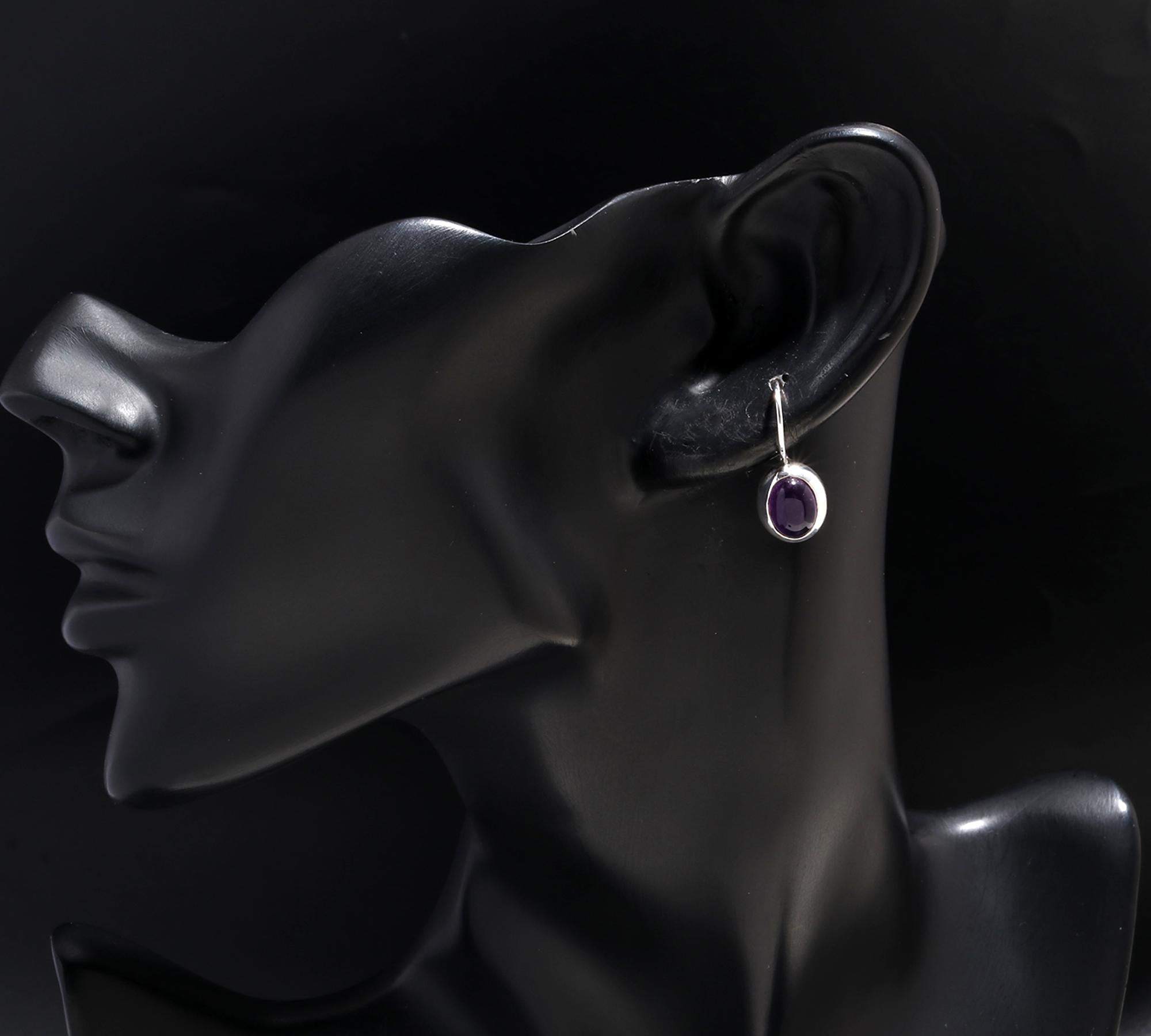 925 Silver Oval Amethyst Dangle Earrings