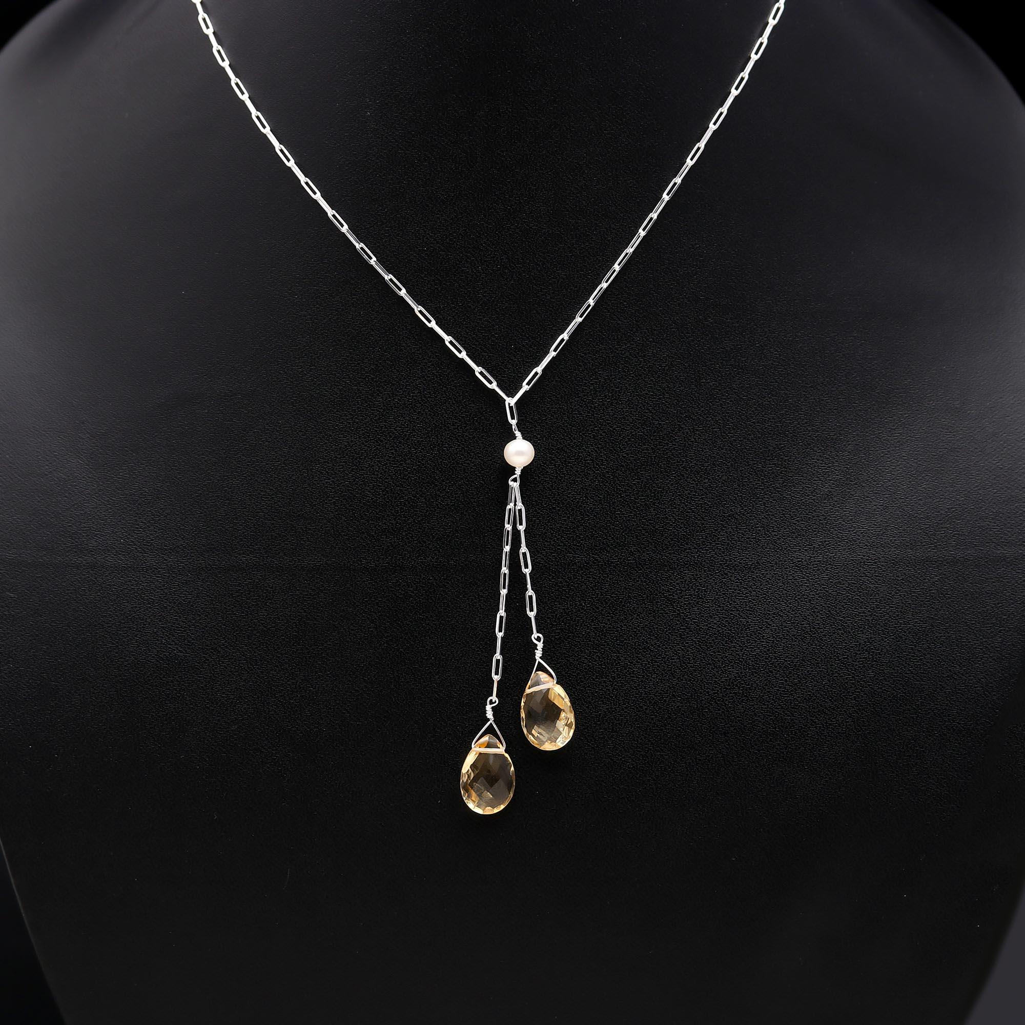 925 Silver Double Citrine Necklace