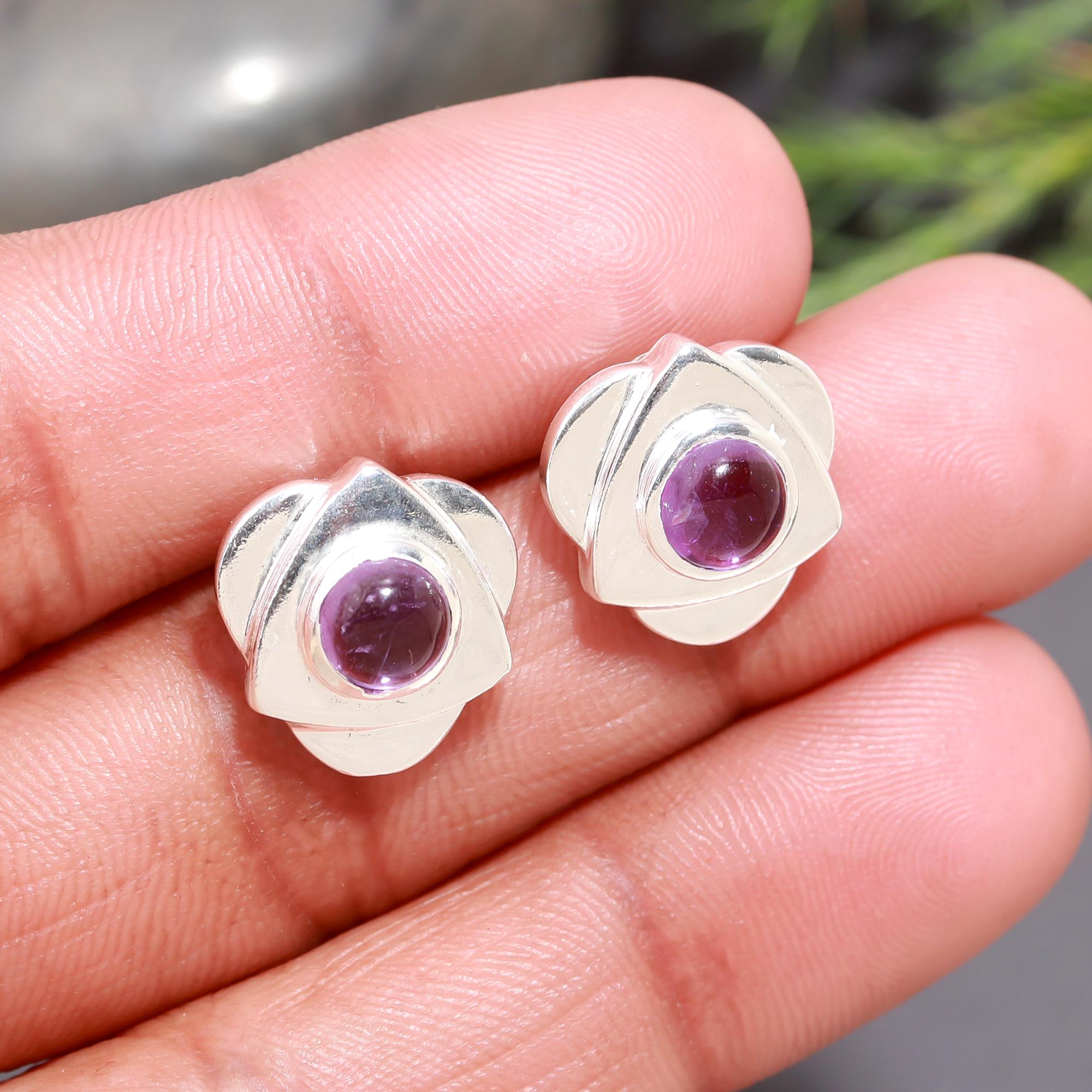 925 Silver Amethyst Floral Stud Earrings