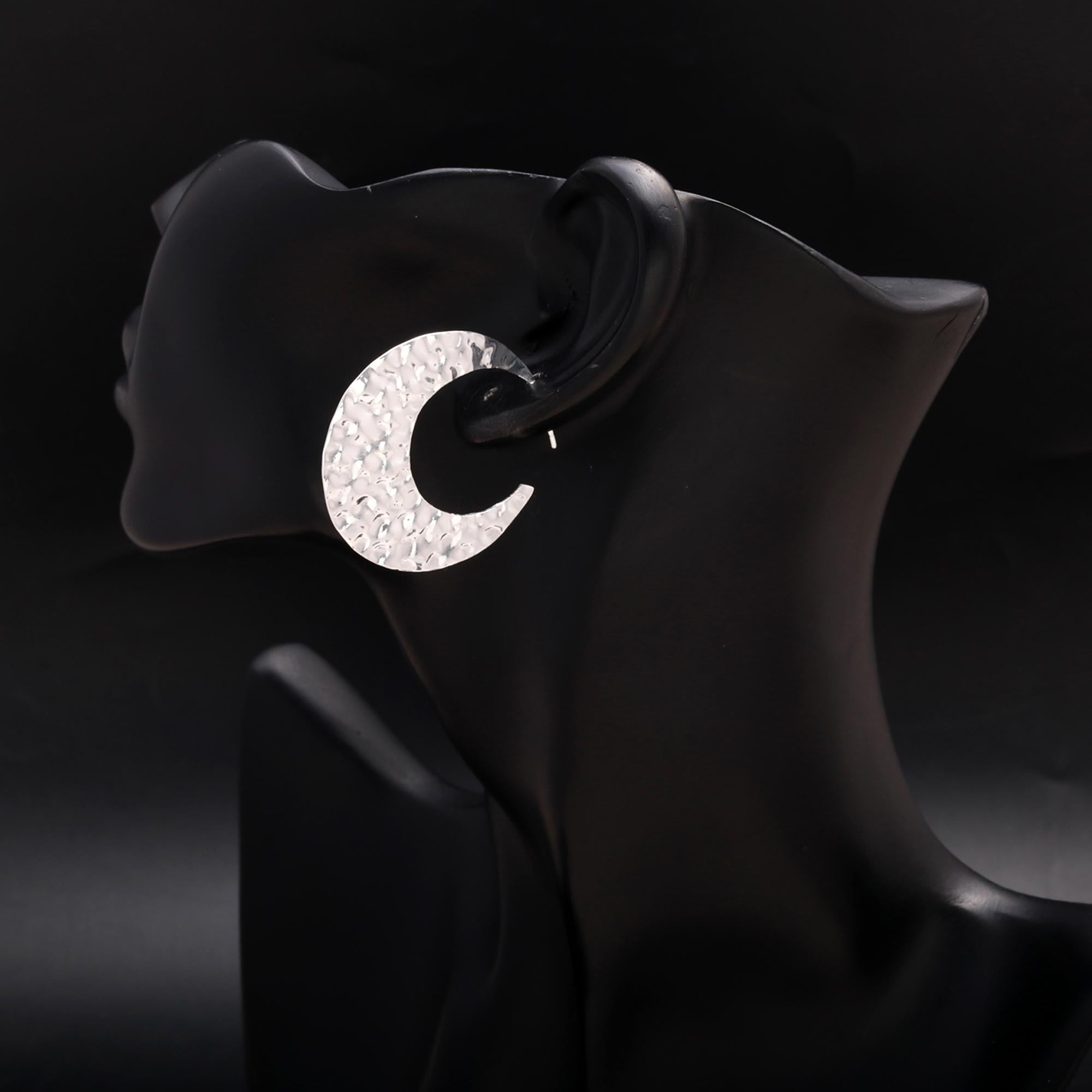 925 Silver Hammered Crescent Hoop Earrings