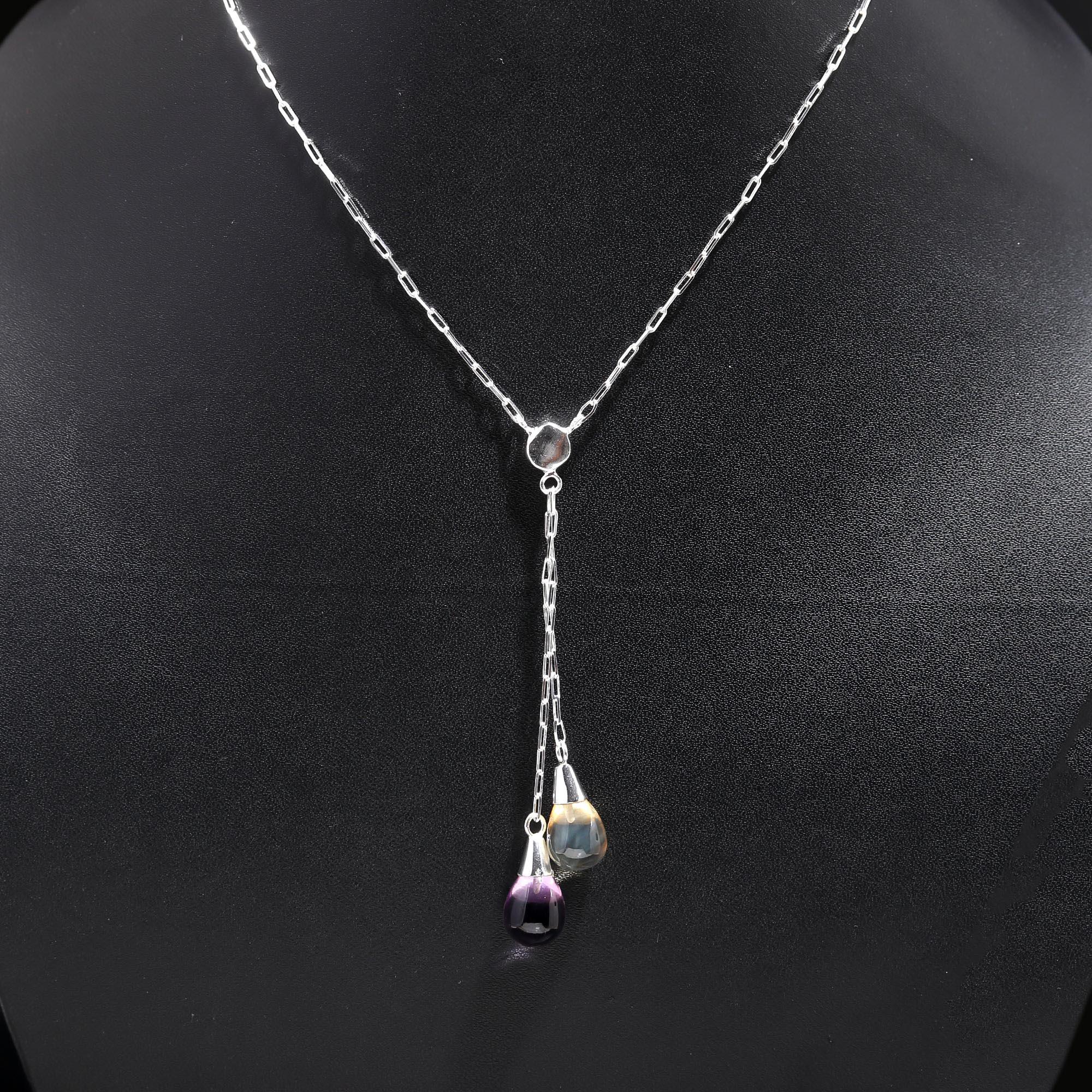 925 Silver Amethyst and Citrine Necklace