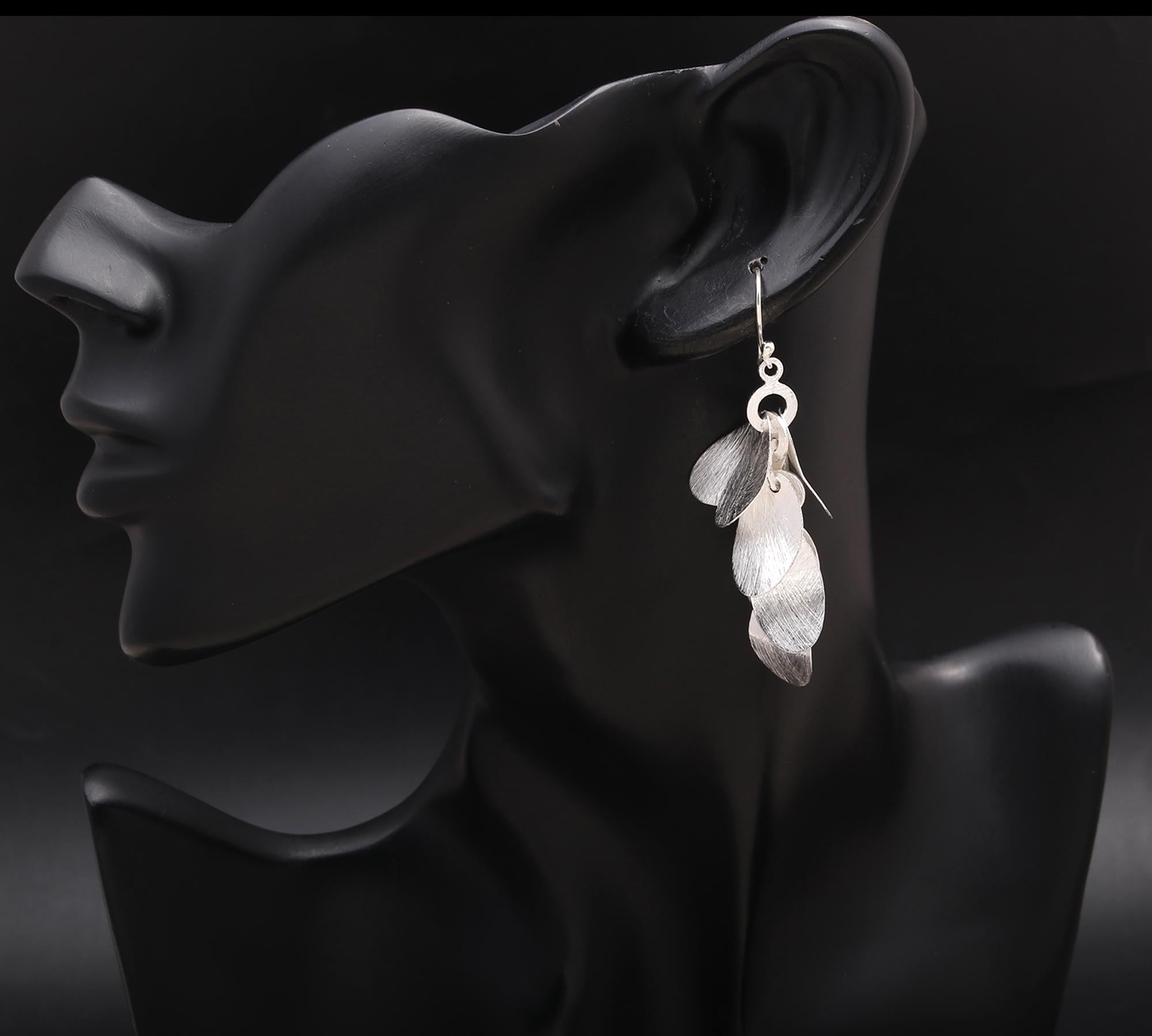 925 Silver Layered Leaf Dangle Earrings