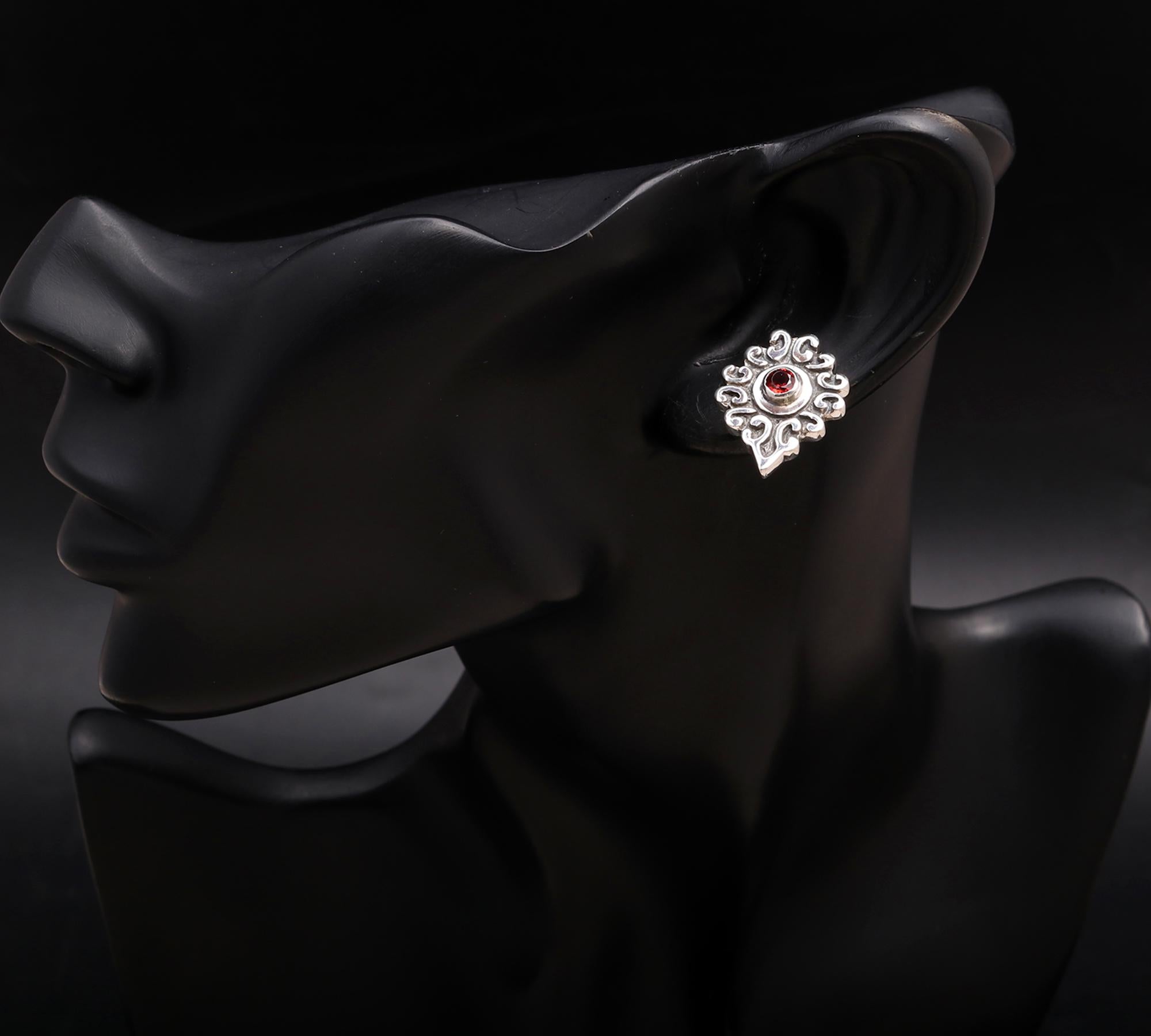 925 Silver Ornate Garnet Stud Earrings