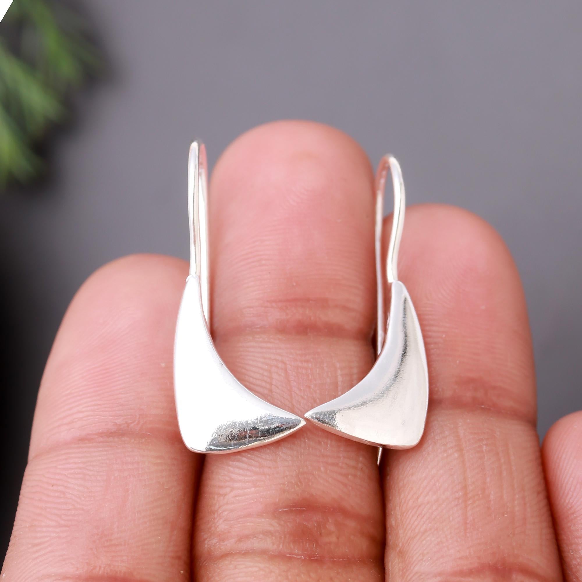 925 Silver Modern Triangle Hook Earrings
