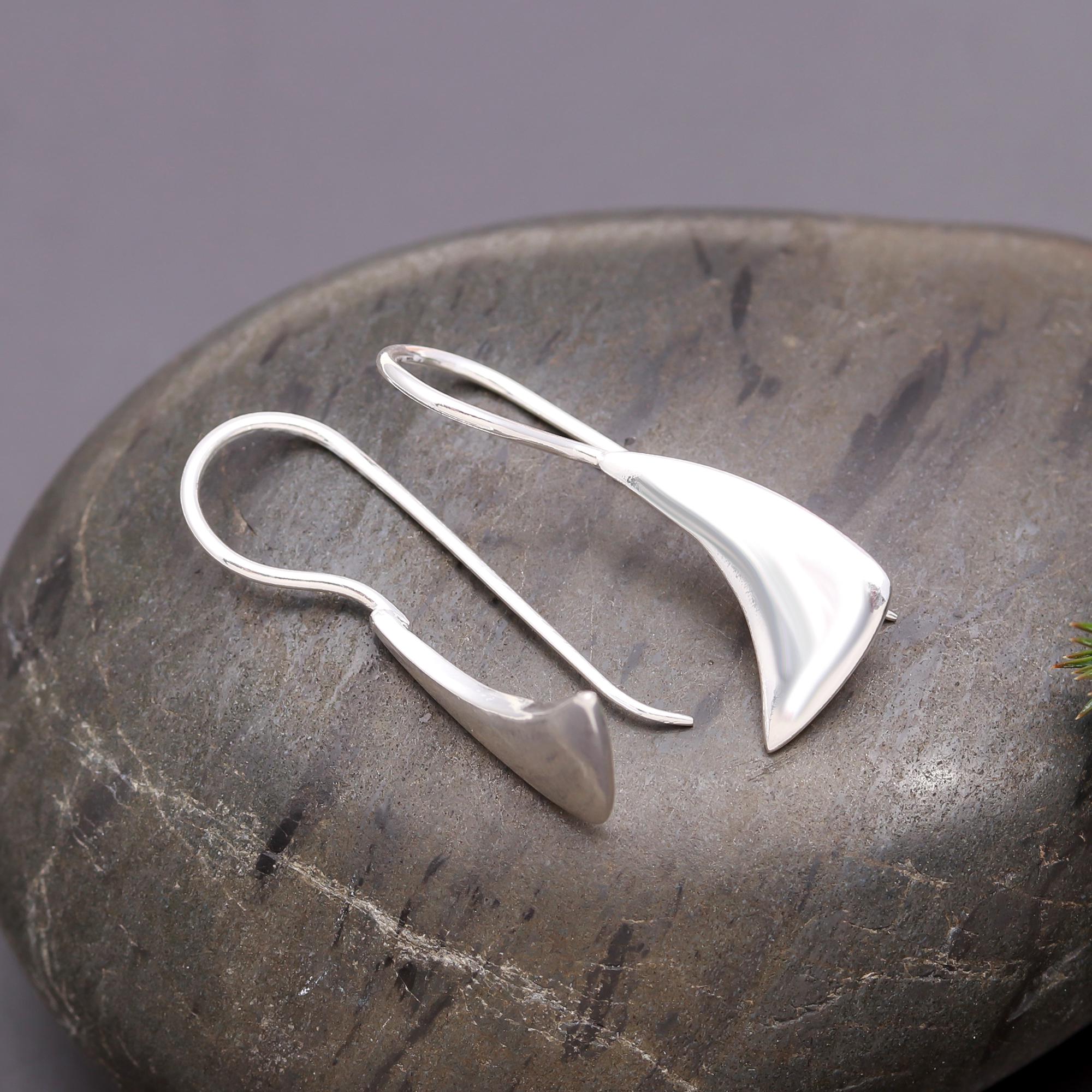 925 Silver Modern Triangle Hook Earrings