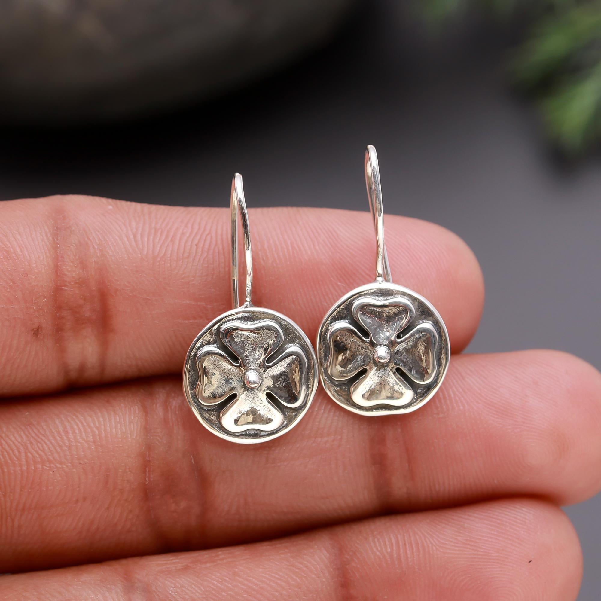 925 Silver Four-Leaf Clover Dangle Earrings