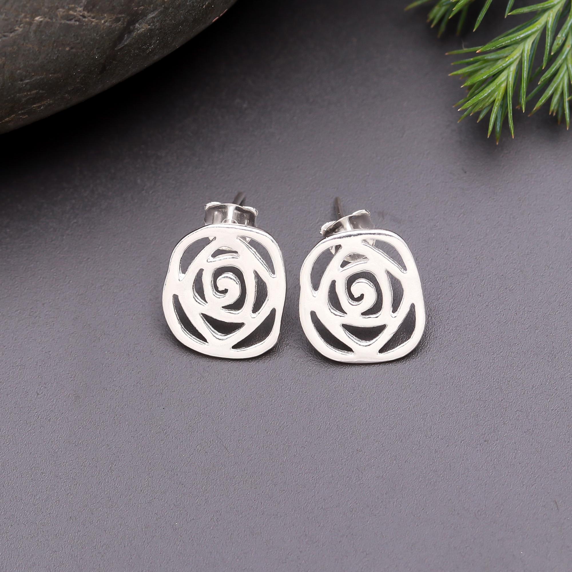 925 Silver Open Rose Stud Earrings