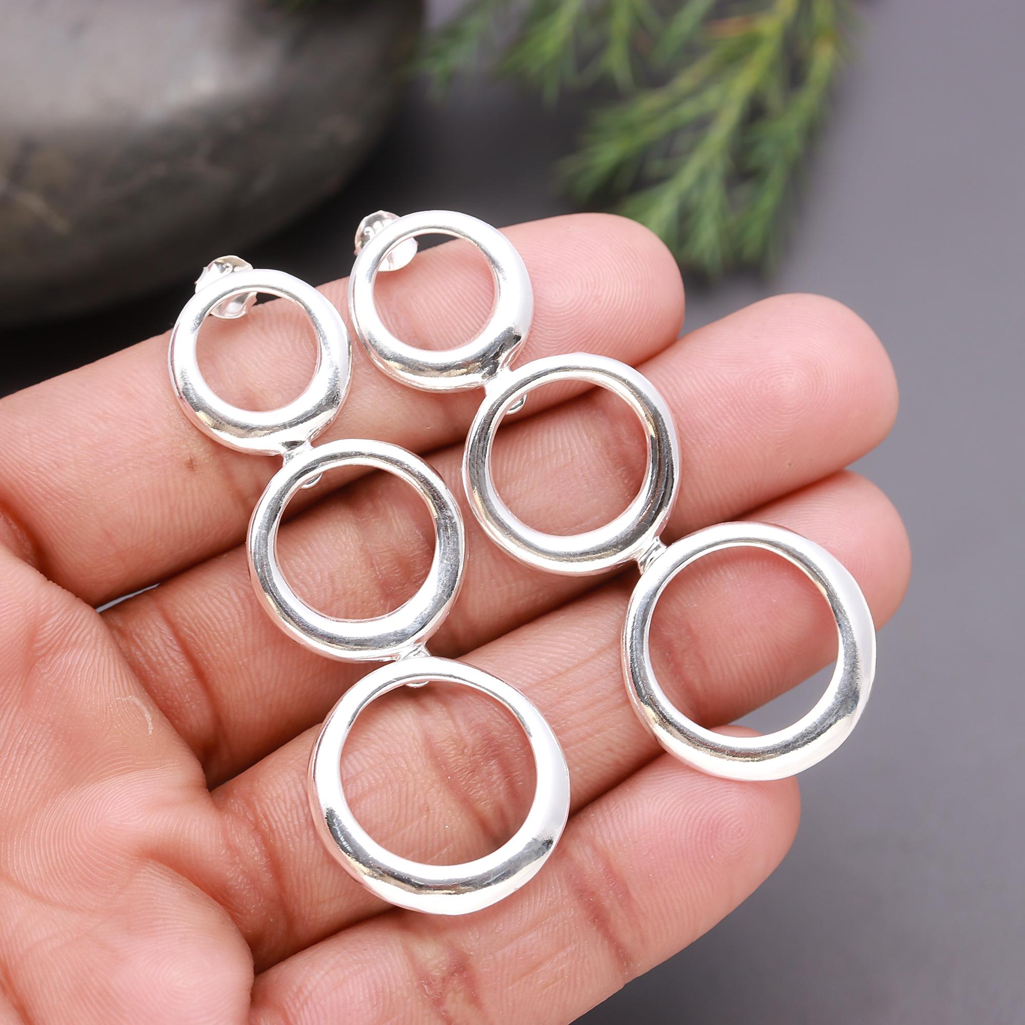 925 Silver Multi-Circle Drop Earrings